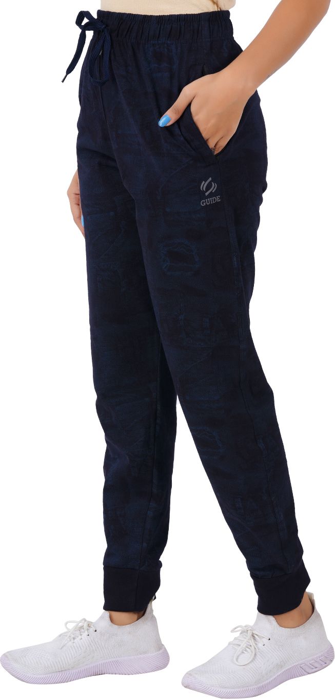 Women Printed Dark Blue Track Pants