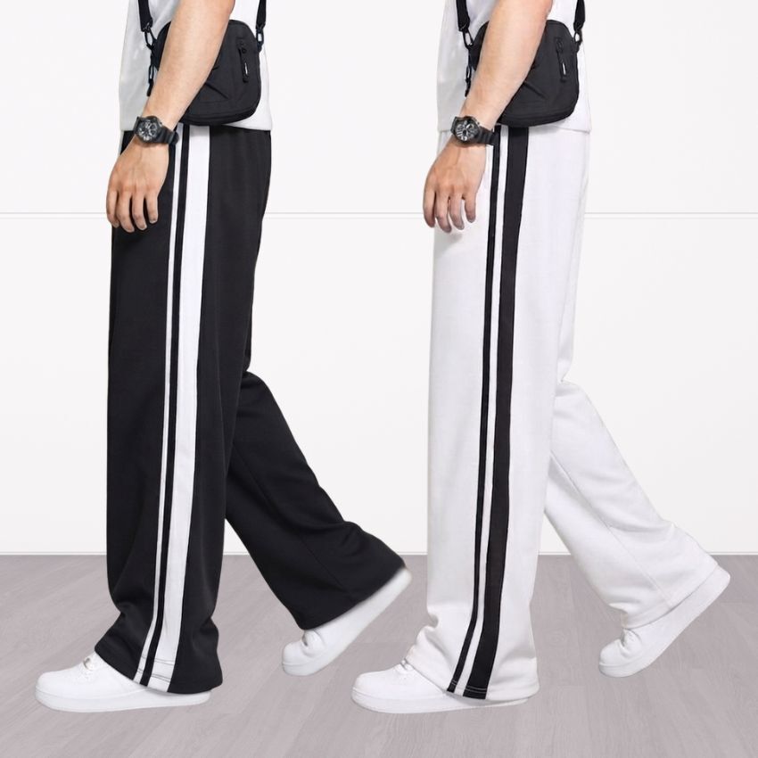 yanexa Men Striped Black, White Track Pants-picture-48