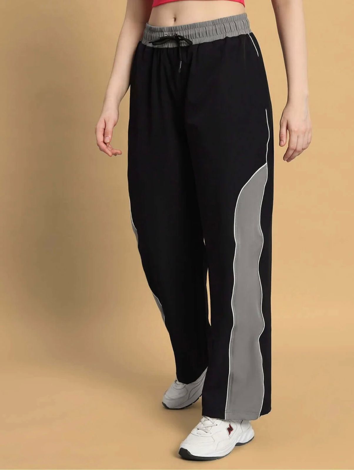 imsa moda Women Colorblock Black Track Pants-picture-10