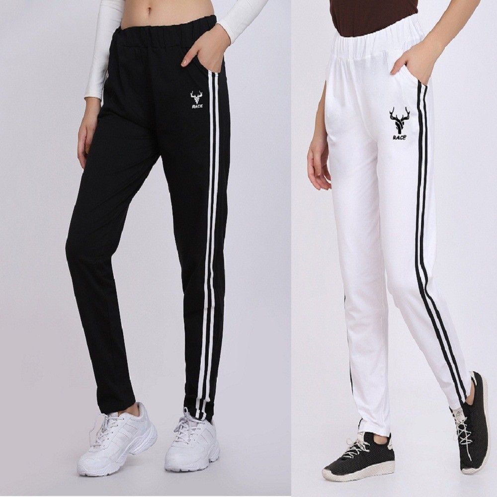 clothina Pack of 2 Women Striped Black, Grey Track Pants-picture-27