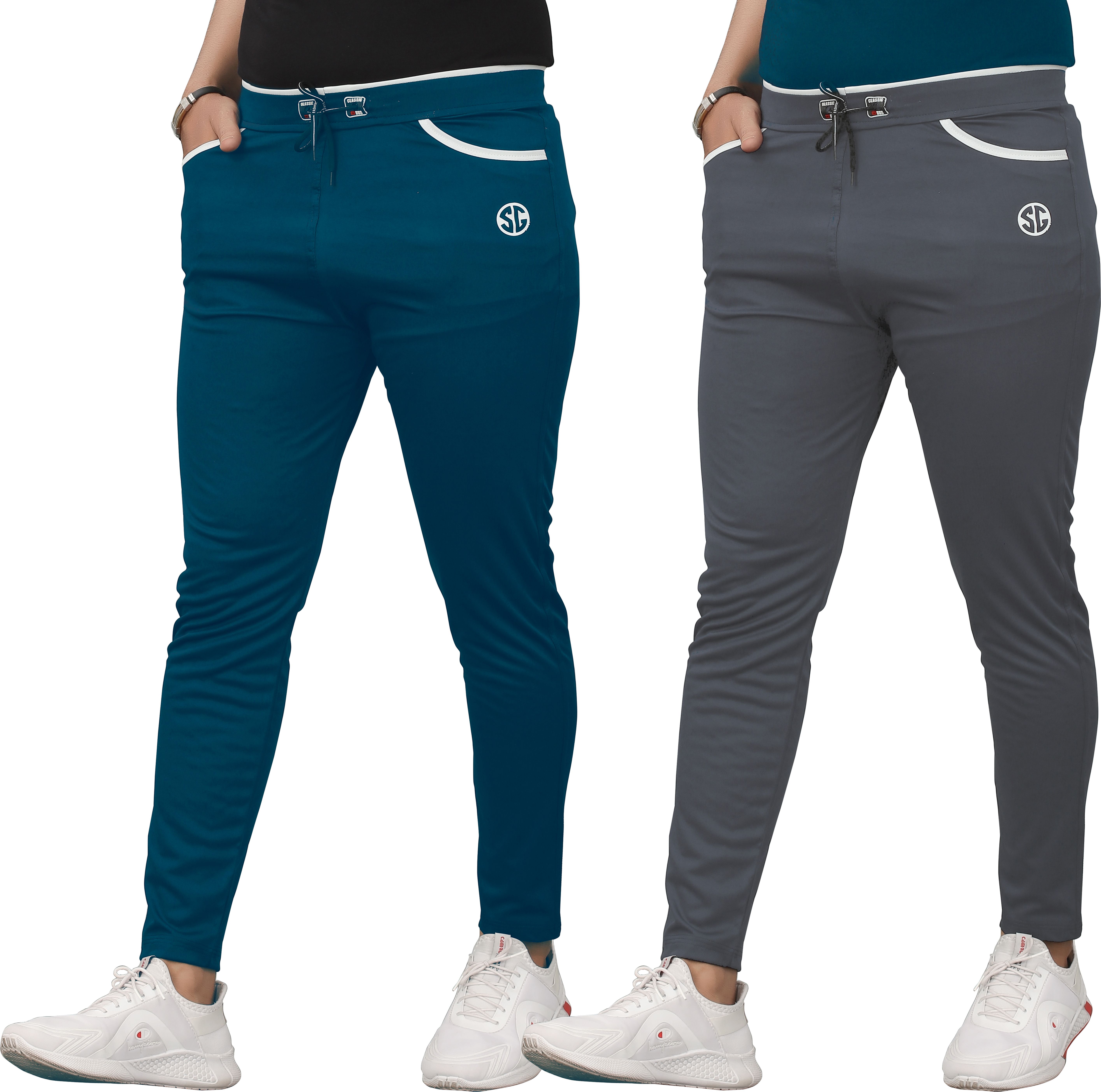 jackmail Pack of 2 Men Solid Light Blue, Grey Track Pants-picture-13