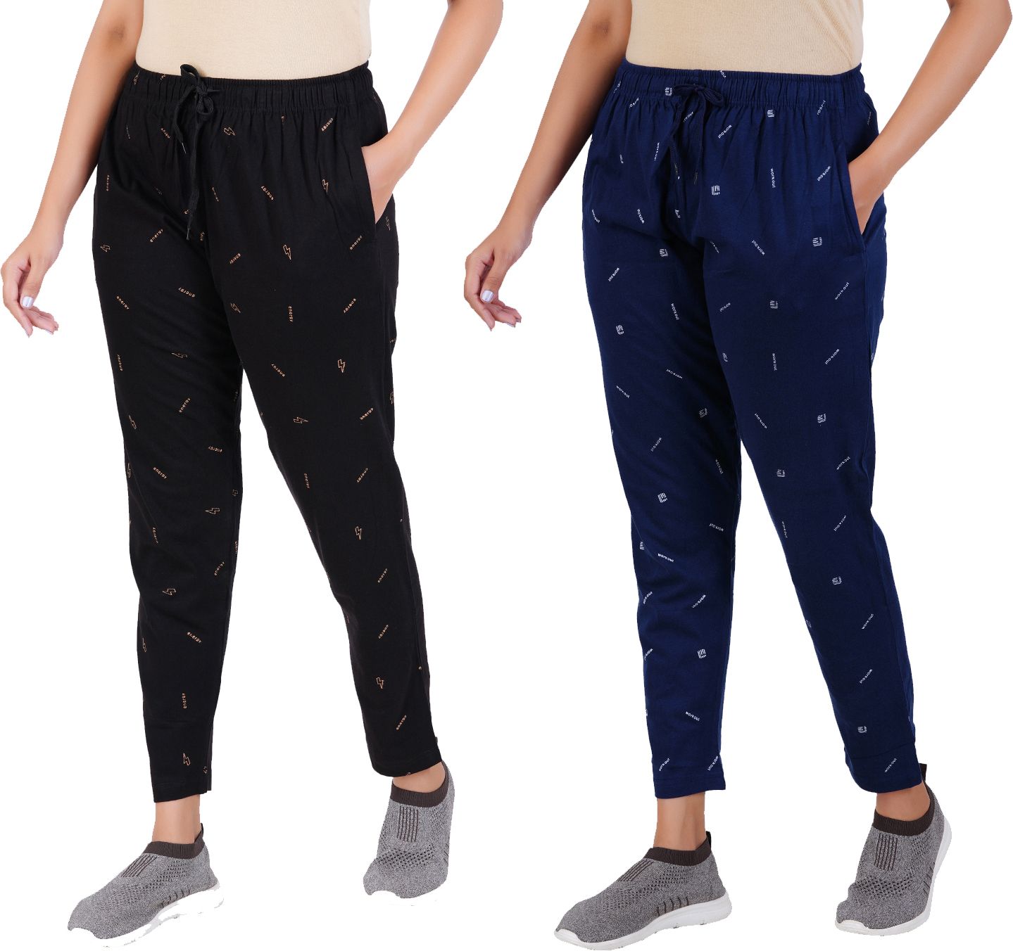 feel track Pack of 2 Women Printed Black, Blue Track Pants-picture-16