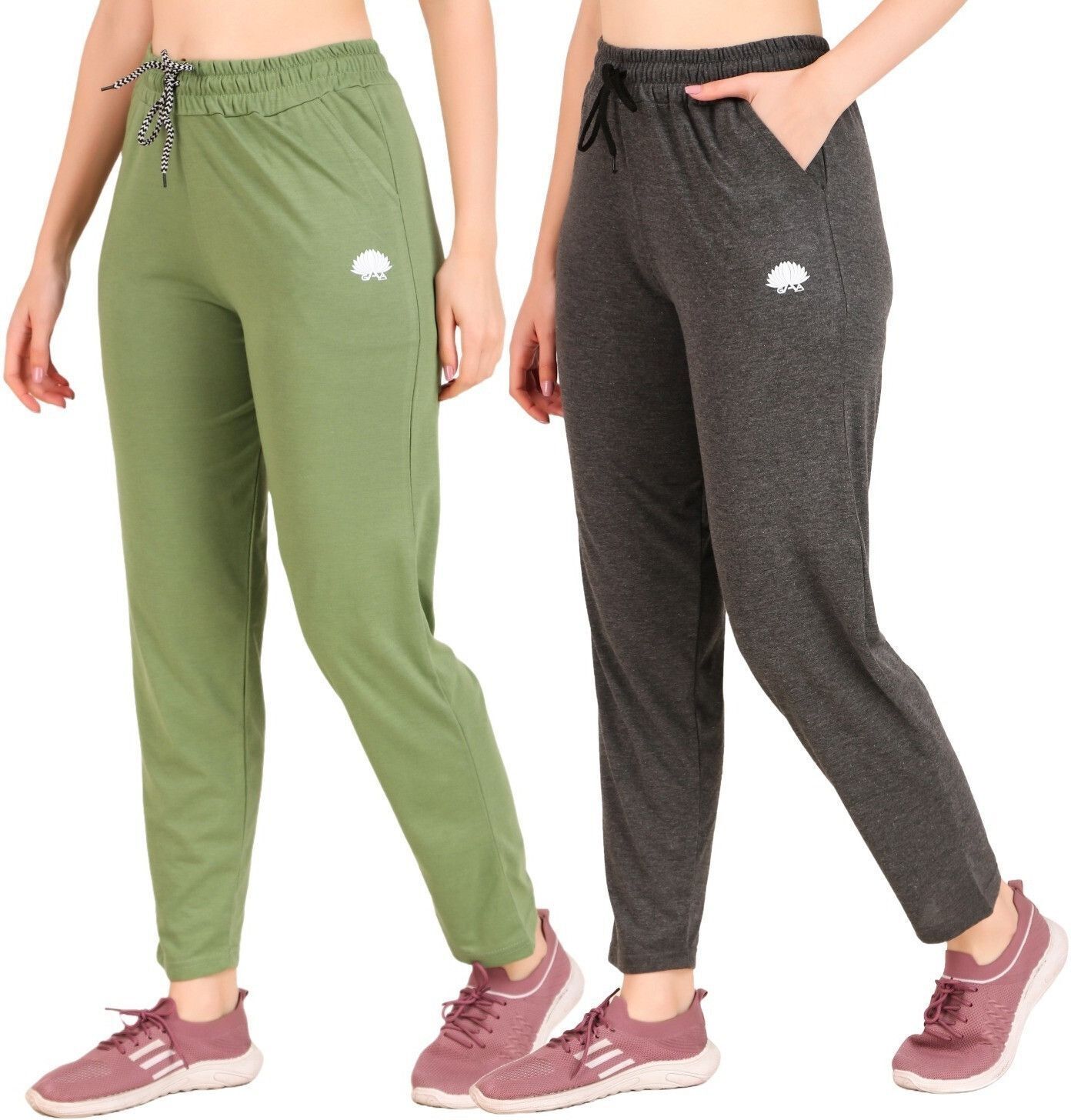 gaa Pack of 2 Women Solid Grey, Light Green Track Pants-picture-19