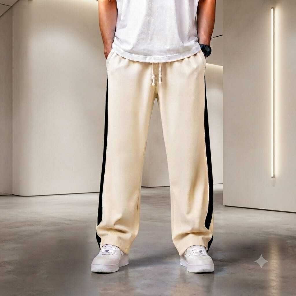 Men Striped Beige Track Pants-image-36