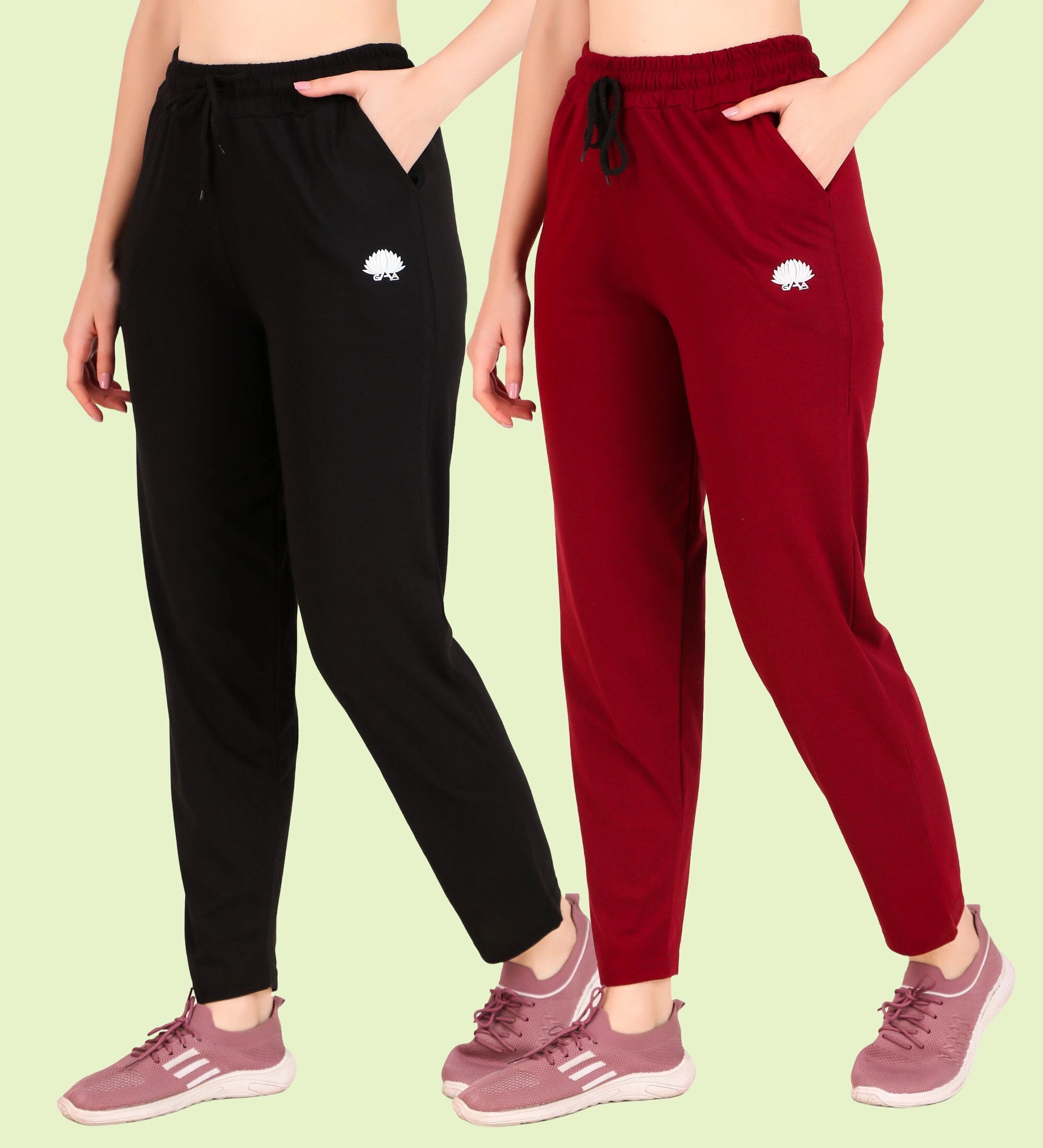 gaa Pack of 2 Women Solid Black, Red Track Pants-picture-22