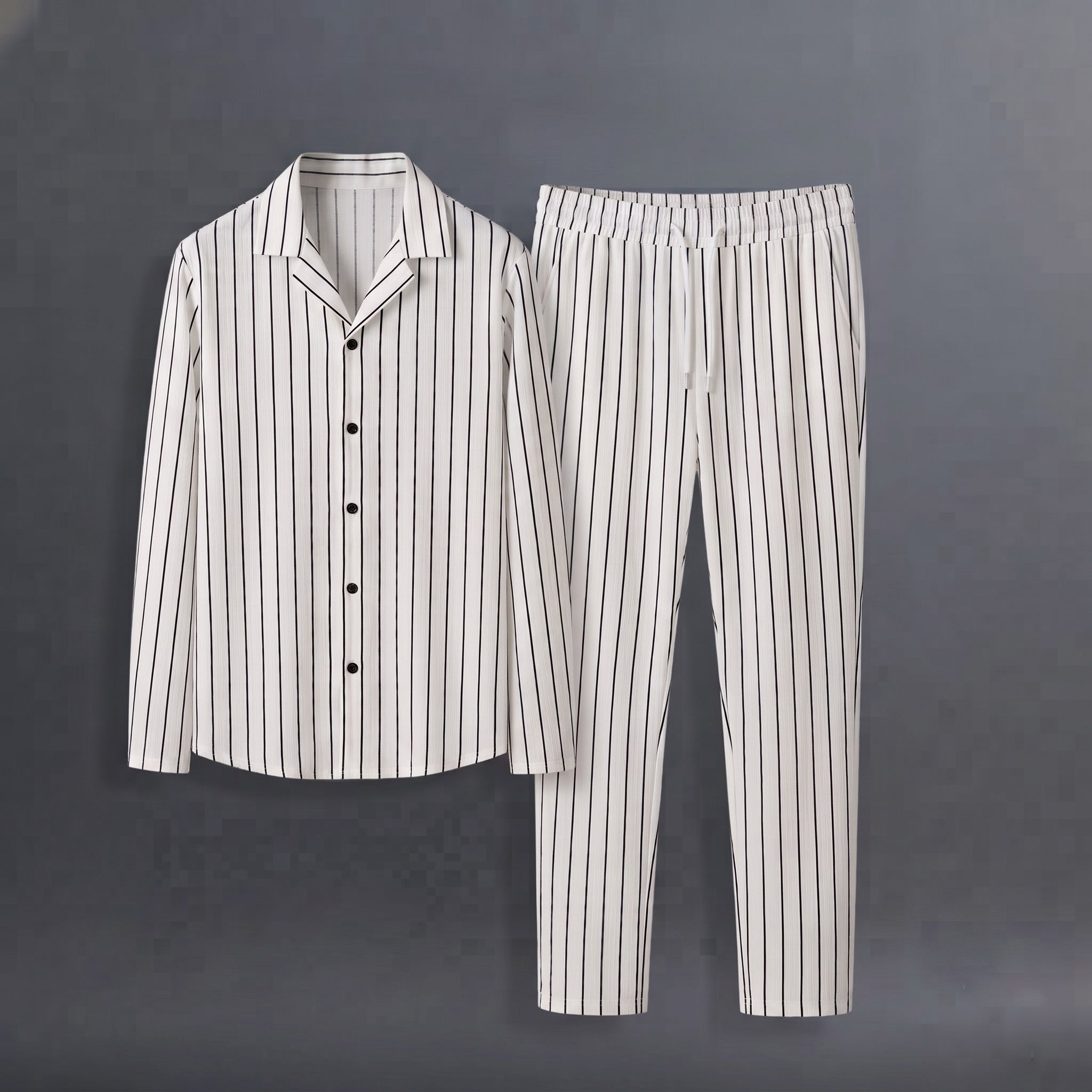 vally creation Men Night Suit Set White Striped-picture-16