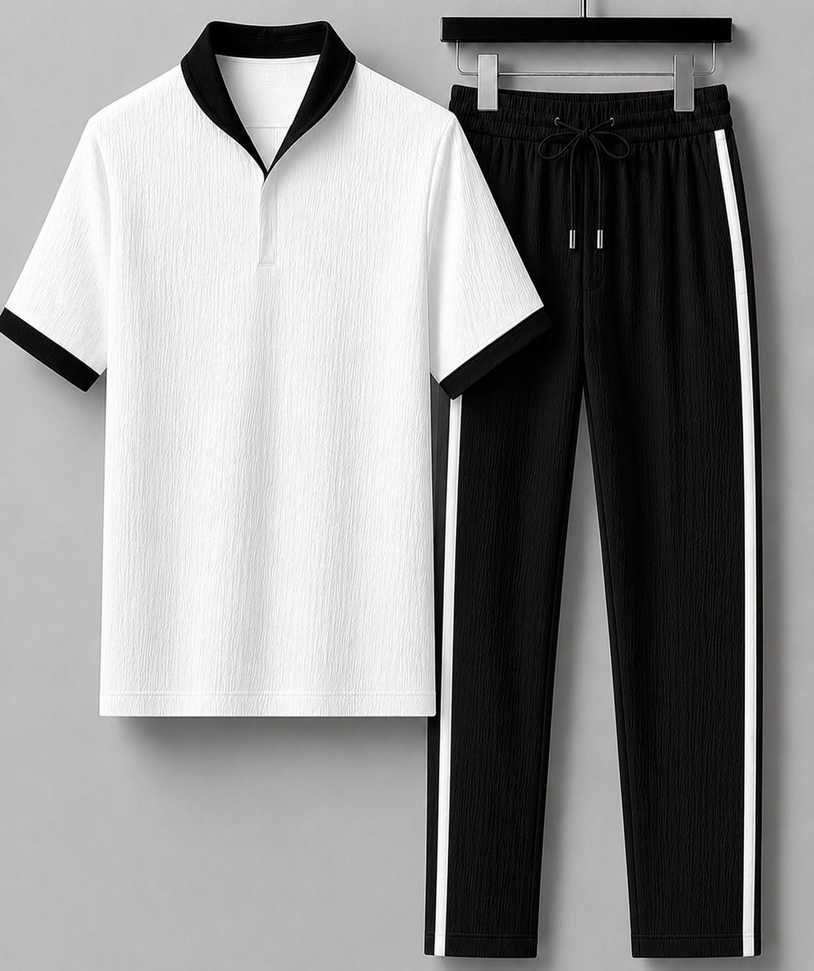 karmyog Men Night Suit Set Black, White Solid-picture-23
