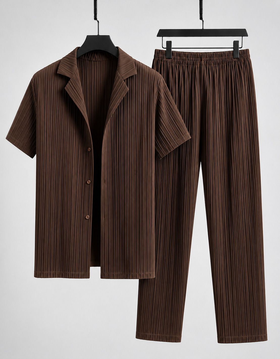 Men Night Suit Set Brown Solid-image-25