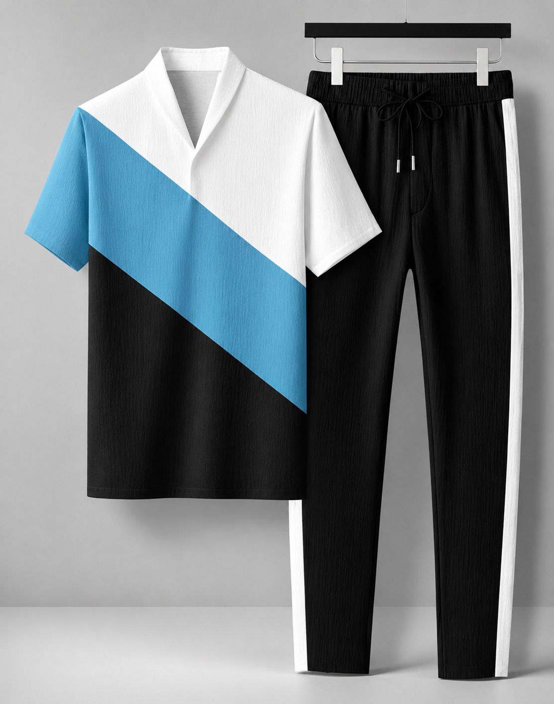 Men Shirt & Pyjama set Light Blue Striped-image-35