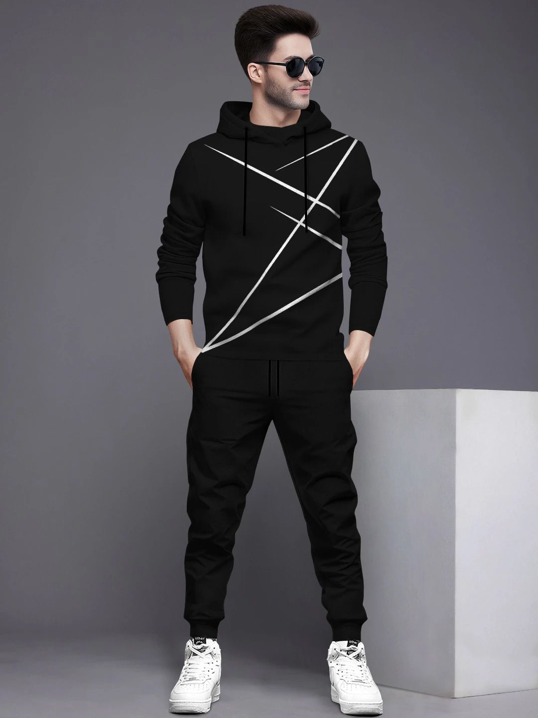 Men Night Suit Set Black Solid-image-9