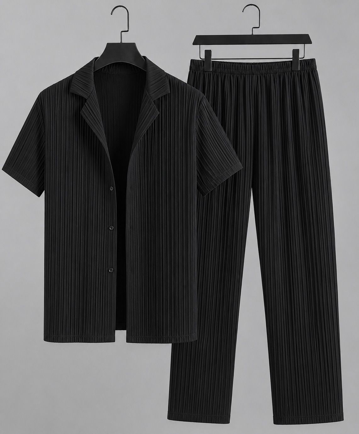 fablefit Men Shirt & Pyjama set Black Self Design-picture-30
