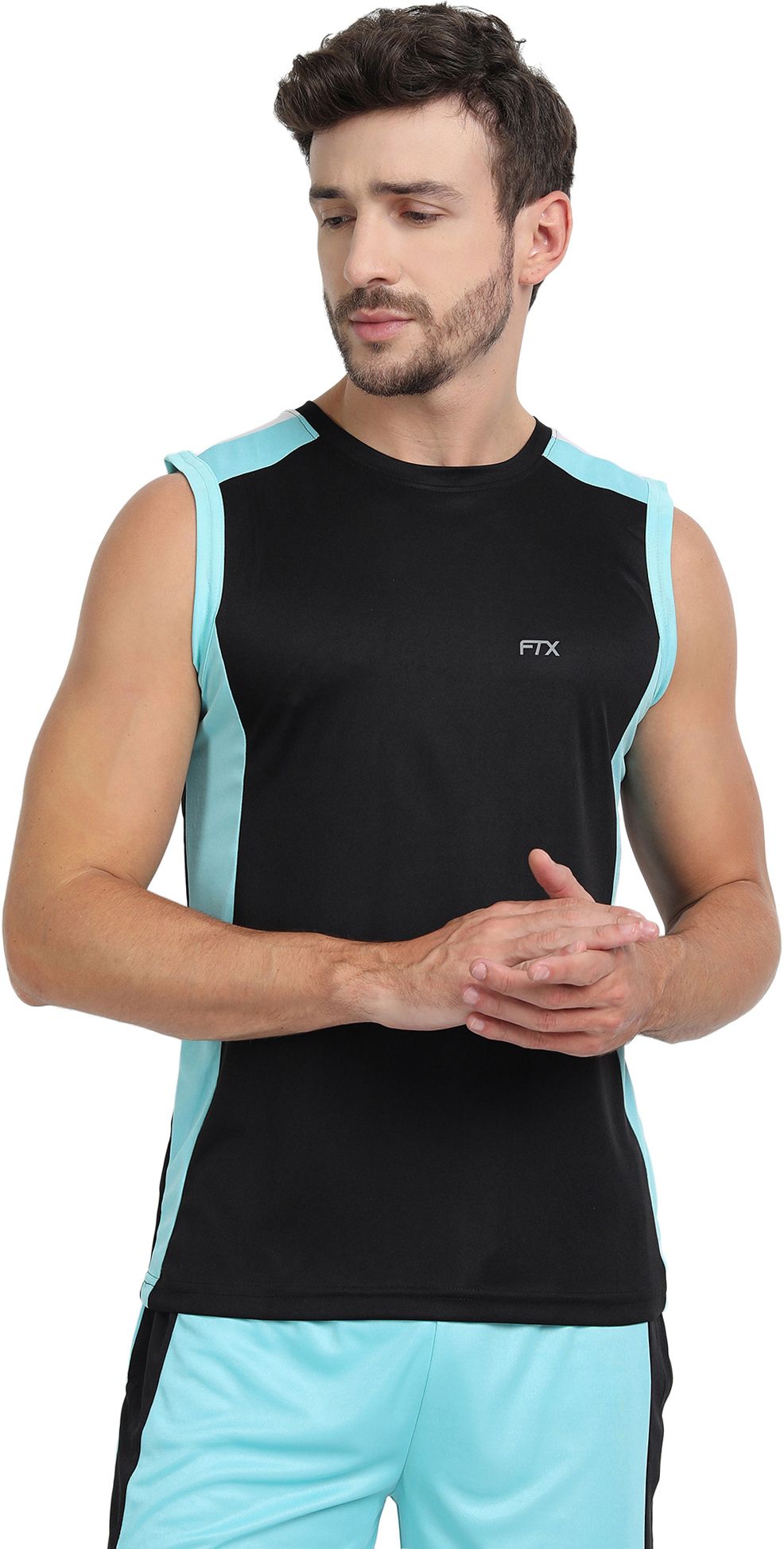 FTX Men Colorblock Round Neck Black Vest Men Vest-picture-21
