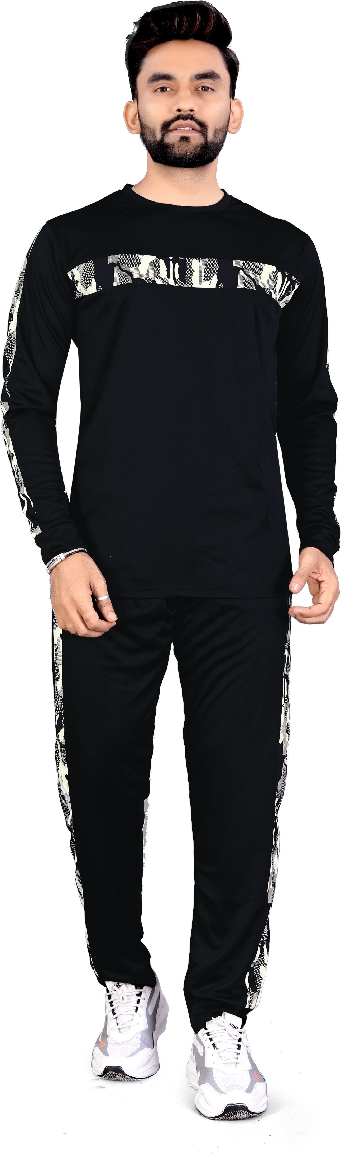 Men Night Suit Set Black Colorblock-image-44