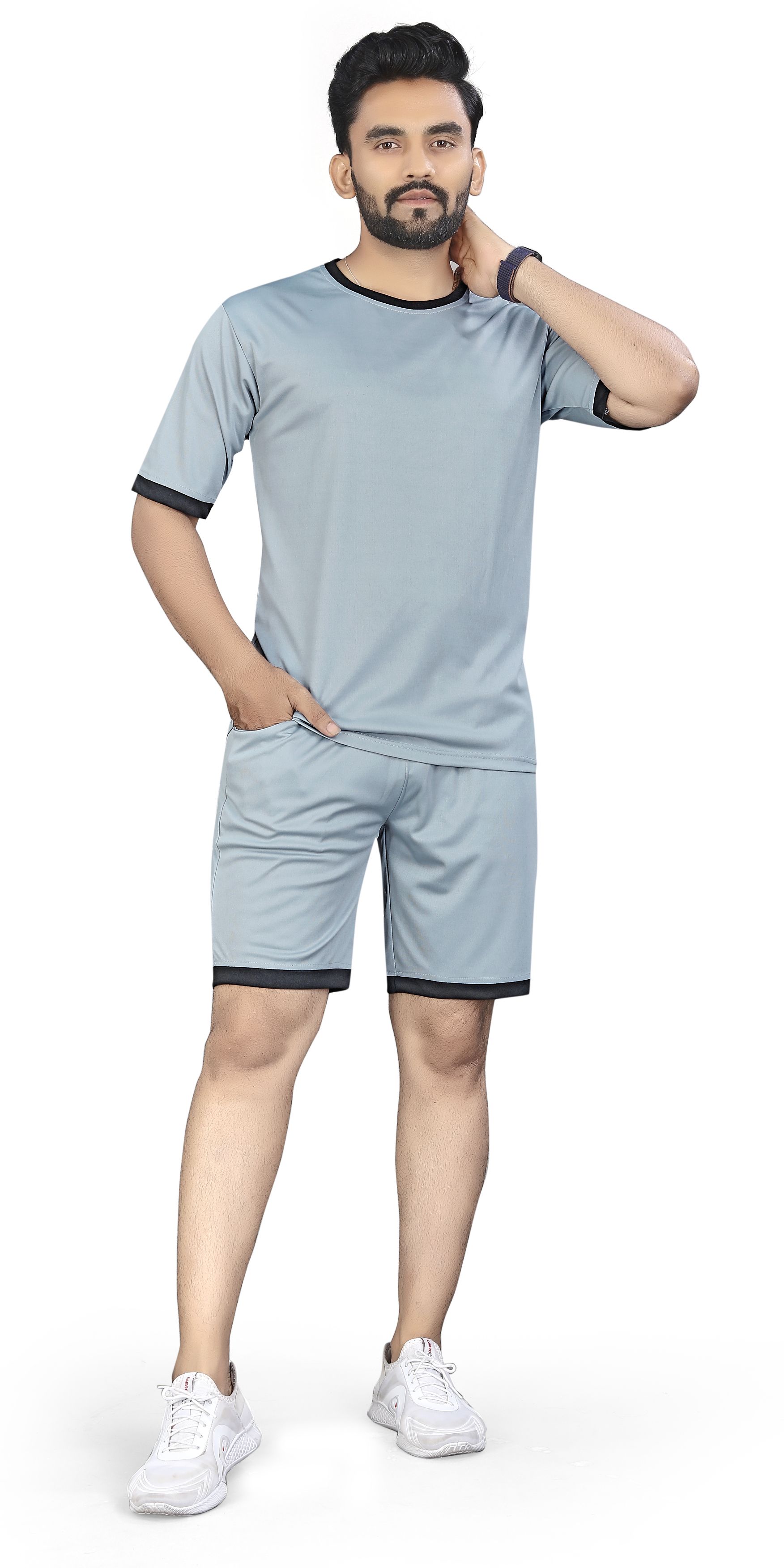baludacloths Men Top & Shorts Set Grey Solid-picture-18