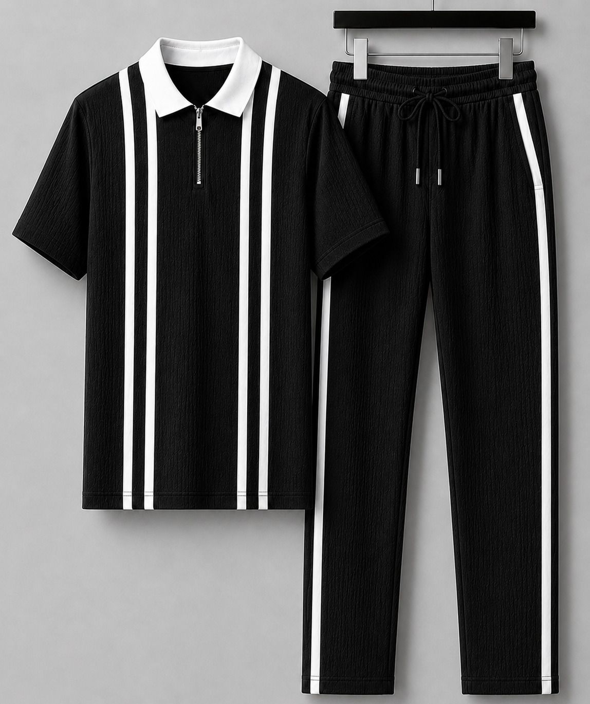 Men Night Suit Set Black Solid-image-39