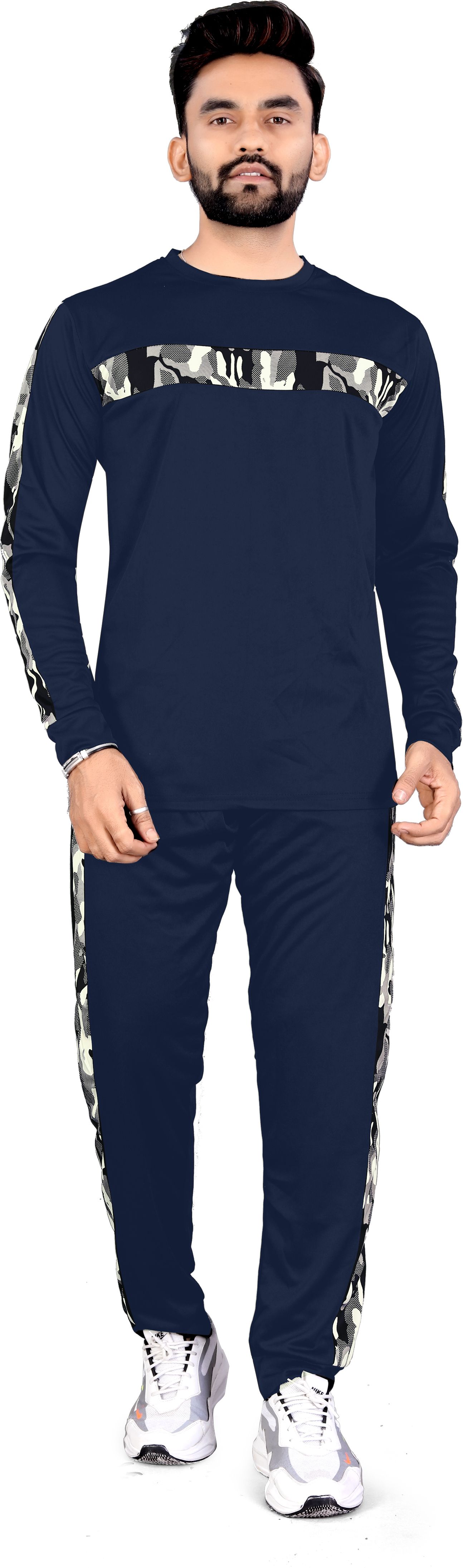Men Night Suit Set Blue Colorblock-image-45