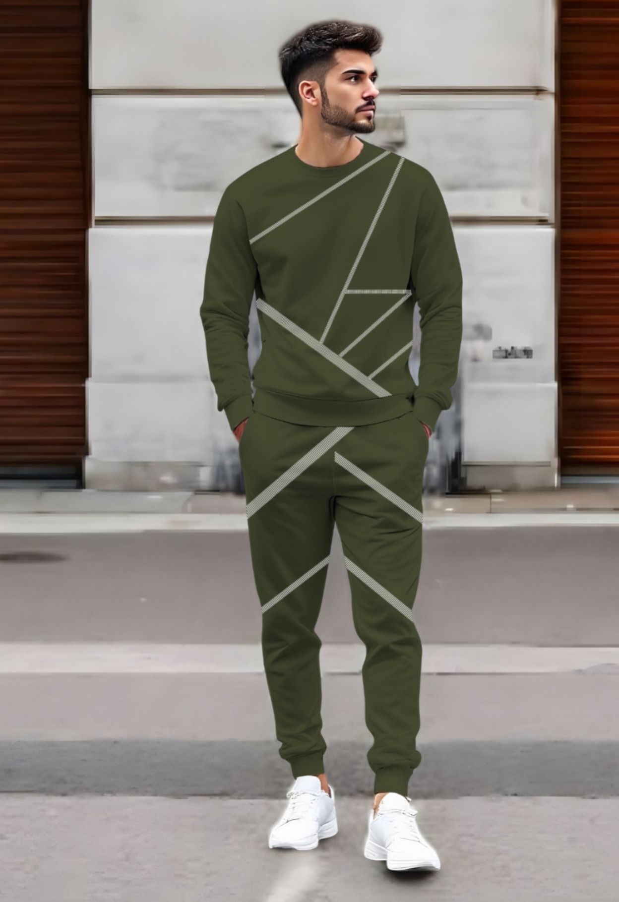 triptee Men Night Suit Set Dark Green Geometric Print-picture-27