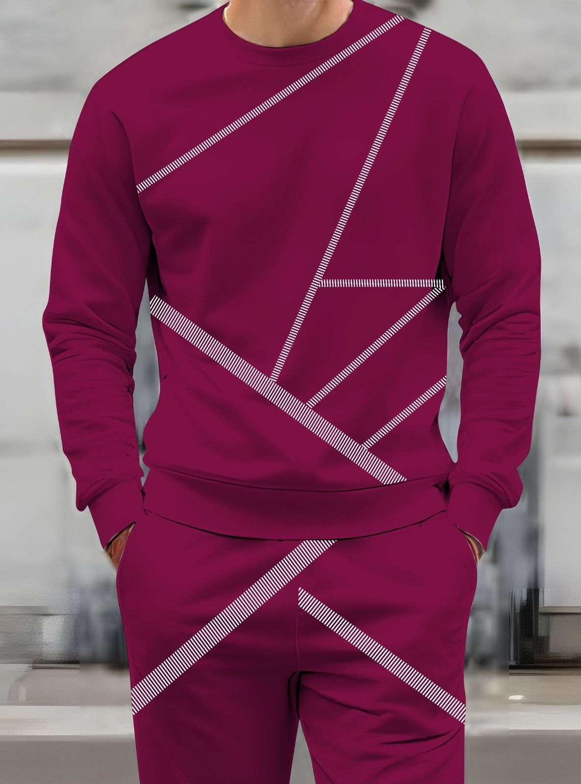 triptee Men Night Suit Set Maroon Geometric Print-picture-12