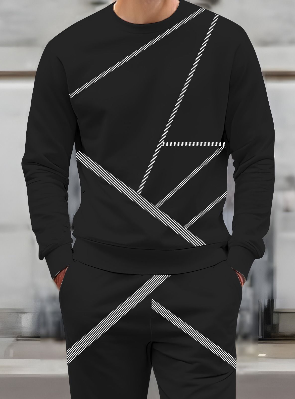 triptee Men Night Suit Set Black Geometric Print-picture-24