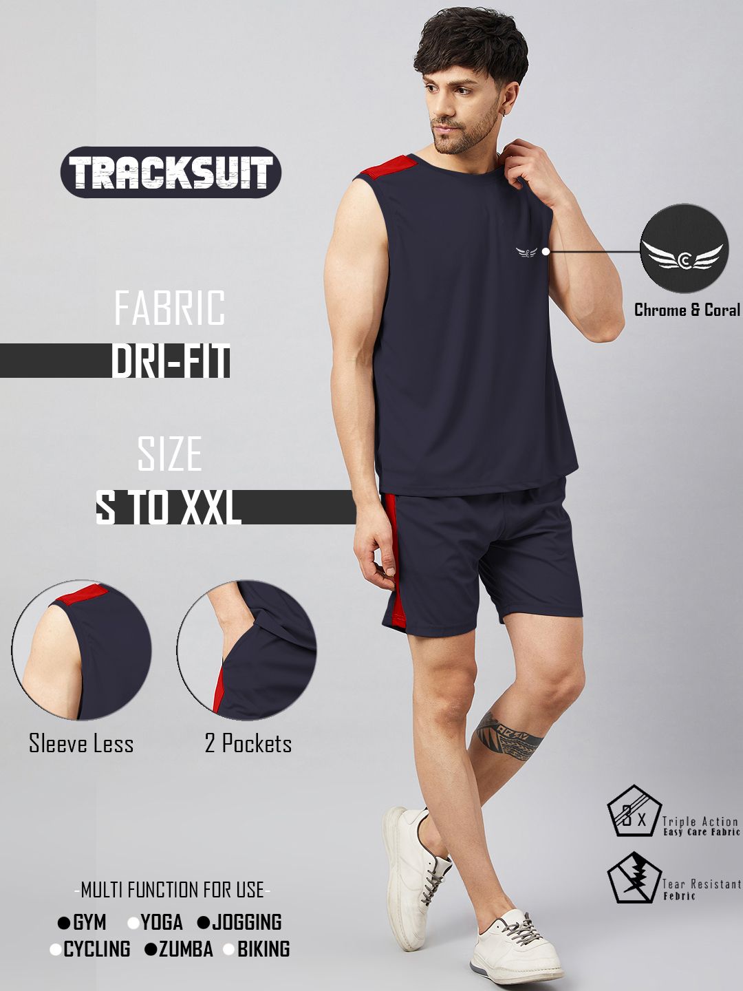 chrome & coral Colorblock Men Track Suit-picture-36