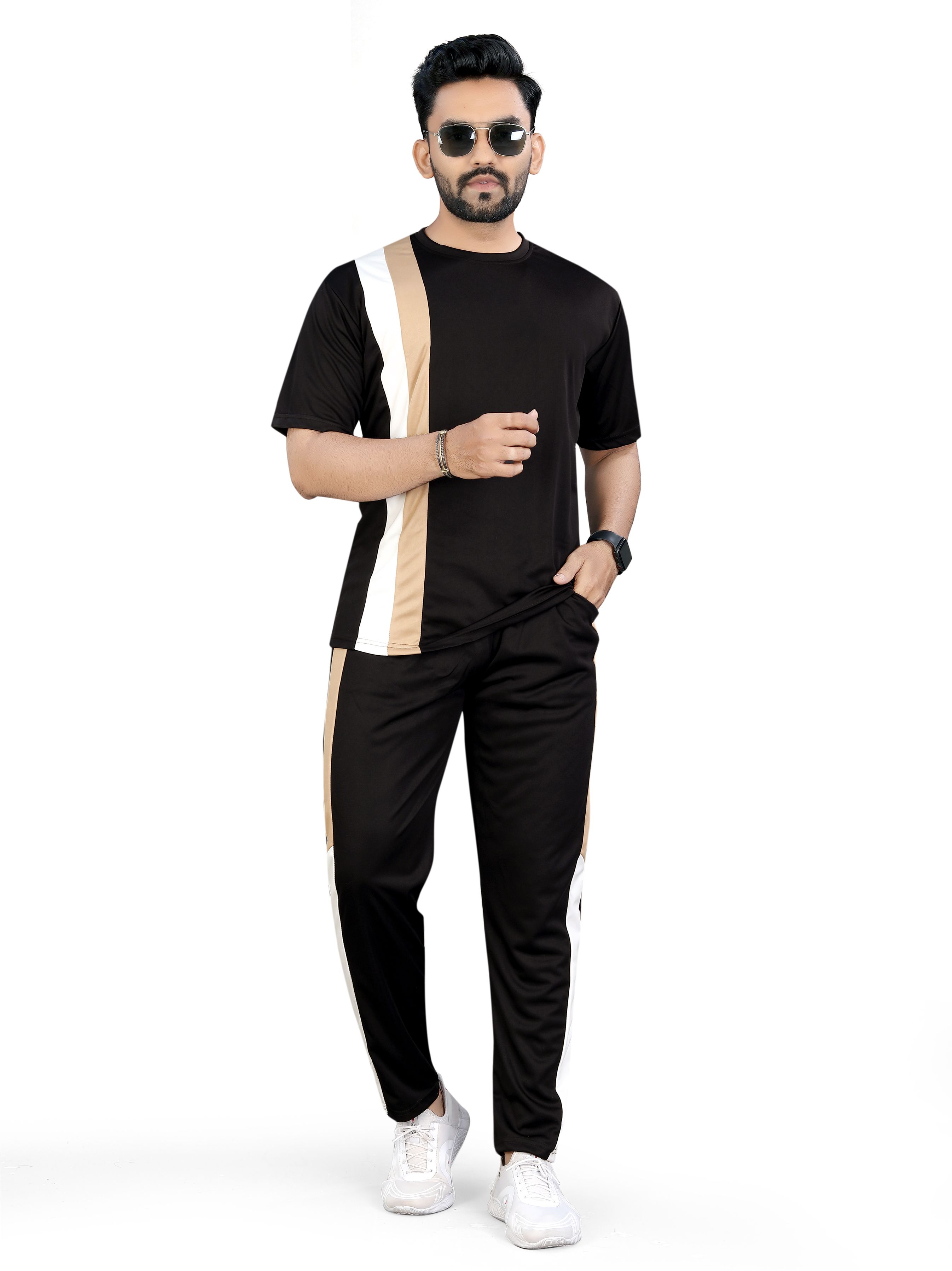 Men Top & Pyjama Set Black Self Design-image-35