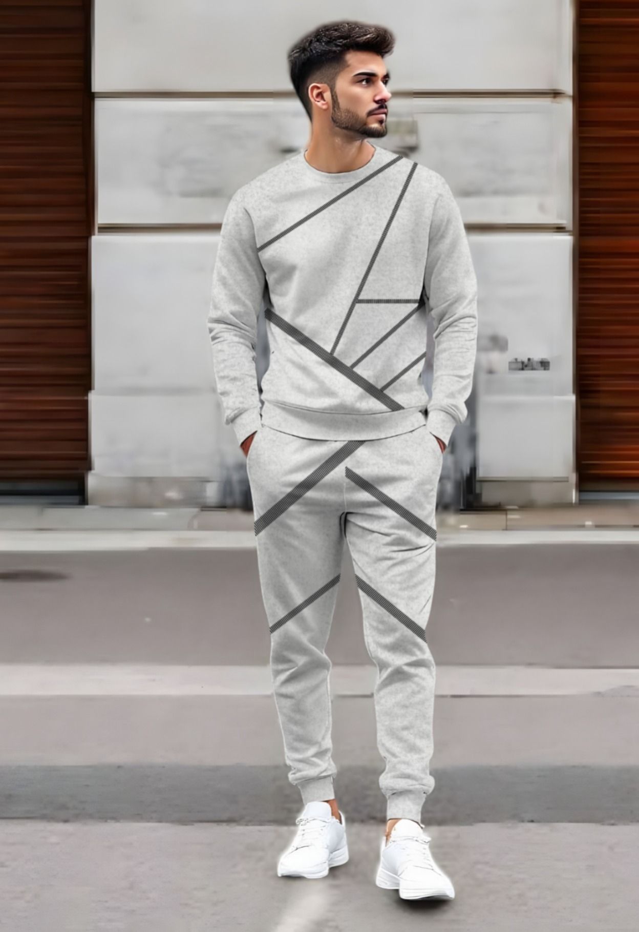 triptee Men Night Suit Set Silver Geometric Print-picture-22
