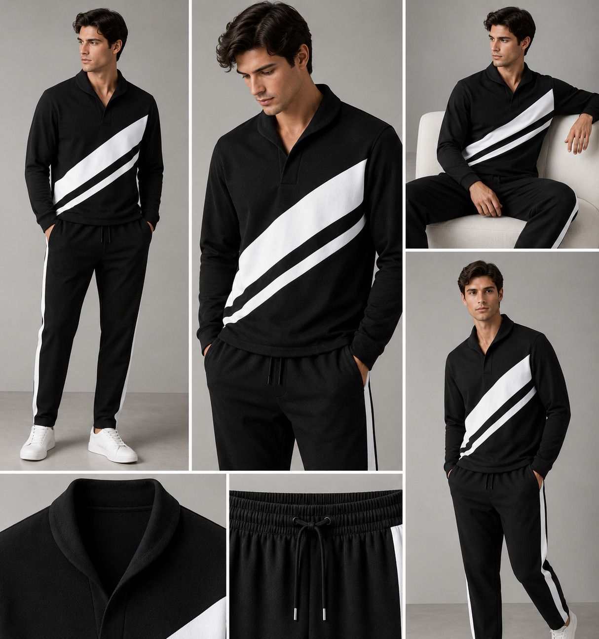 devu fashion Men Top & Pyjama Set Black Colorblock-picture-22