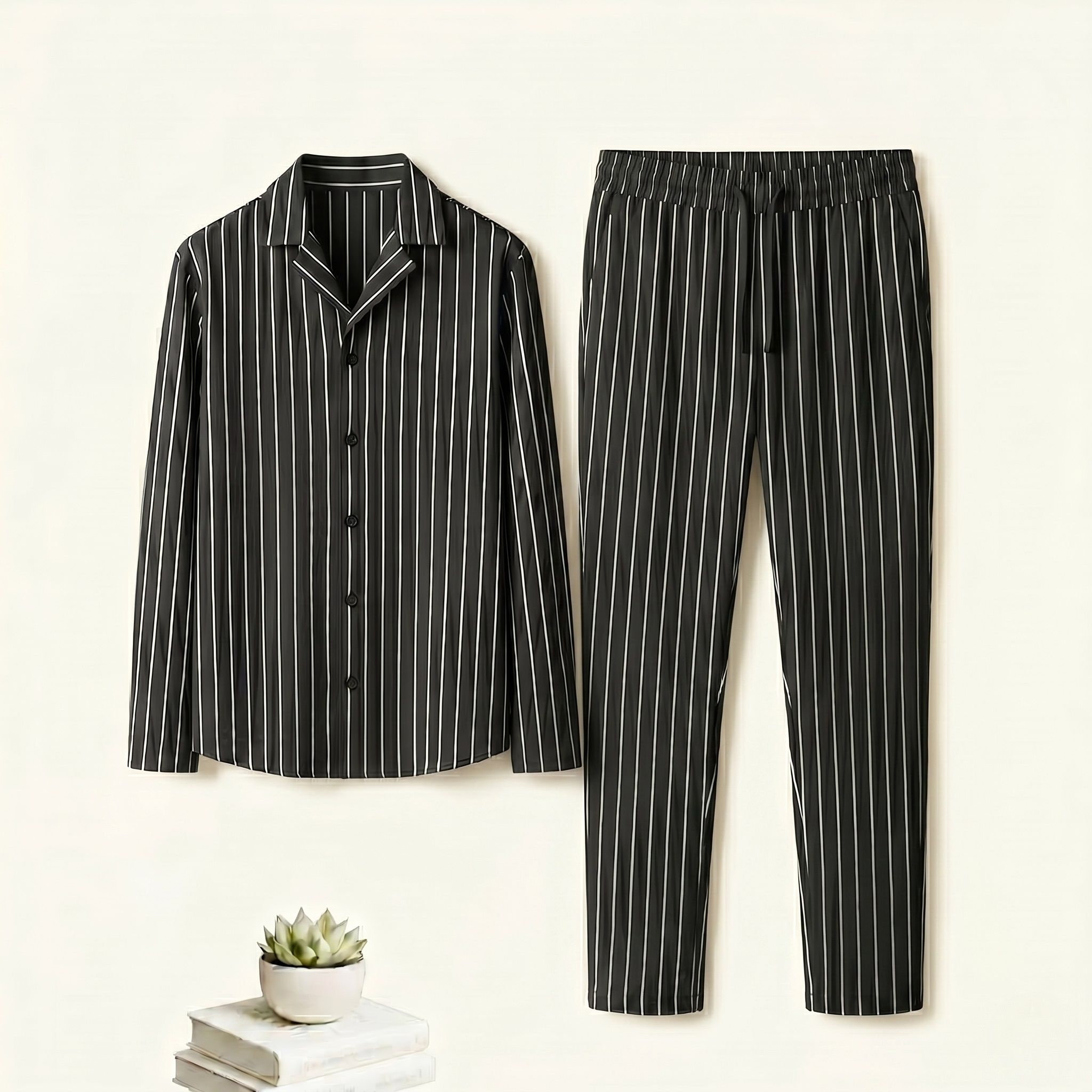 vally creation Men Night Suit Set Black Self Design-picture-15