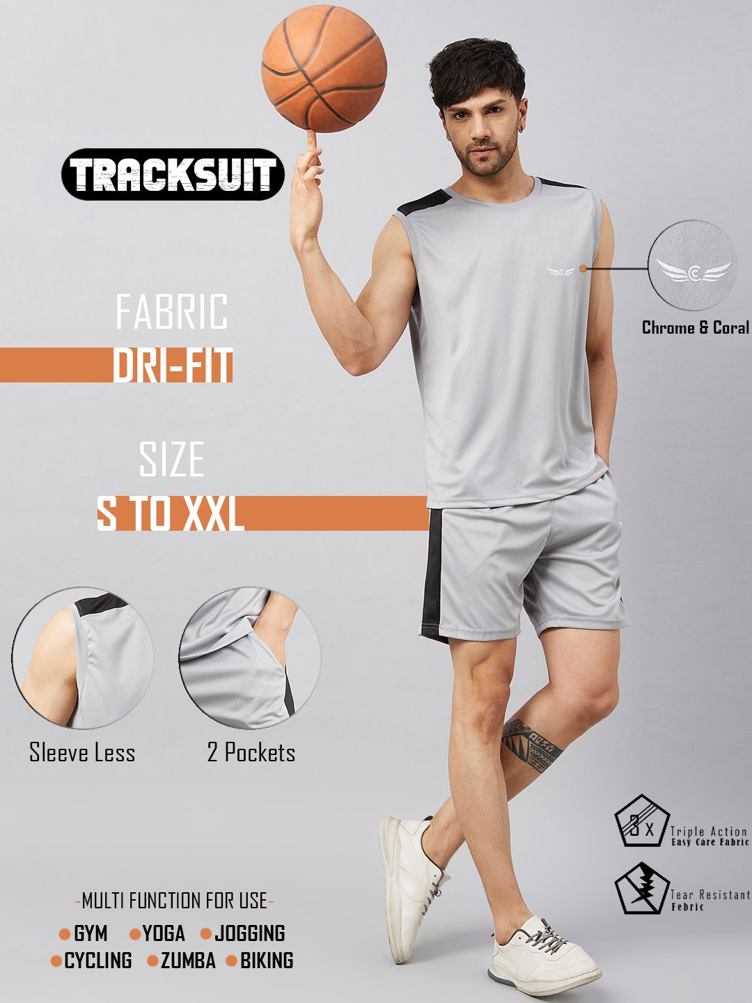 chrome & coral Solid Men Track Suit-picture-38