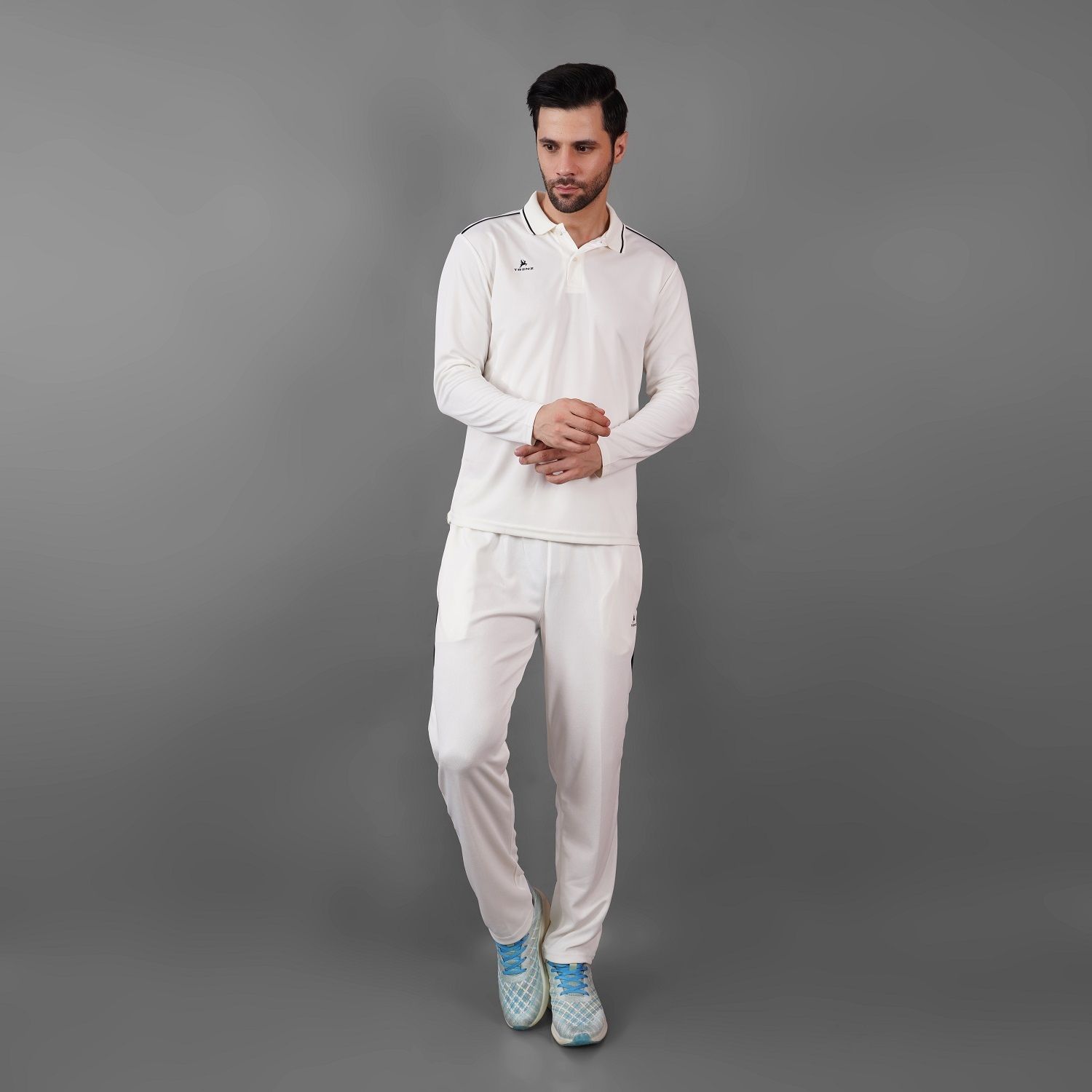 trenz Cricket Set Full Sleeves T-Shirt & Lower Off White Solid Men Track Suit-picture-17