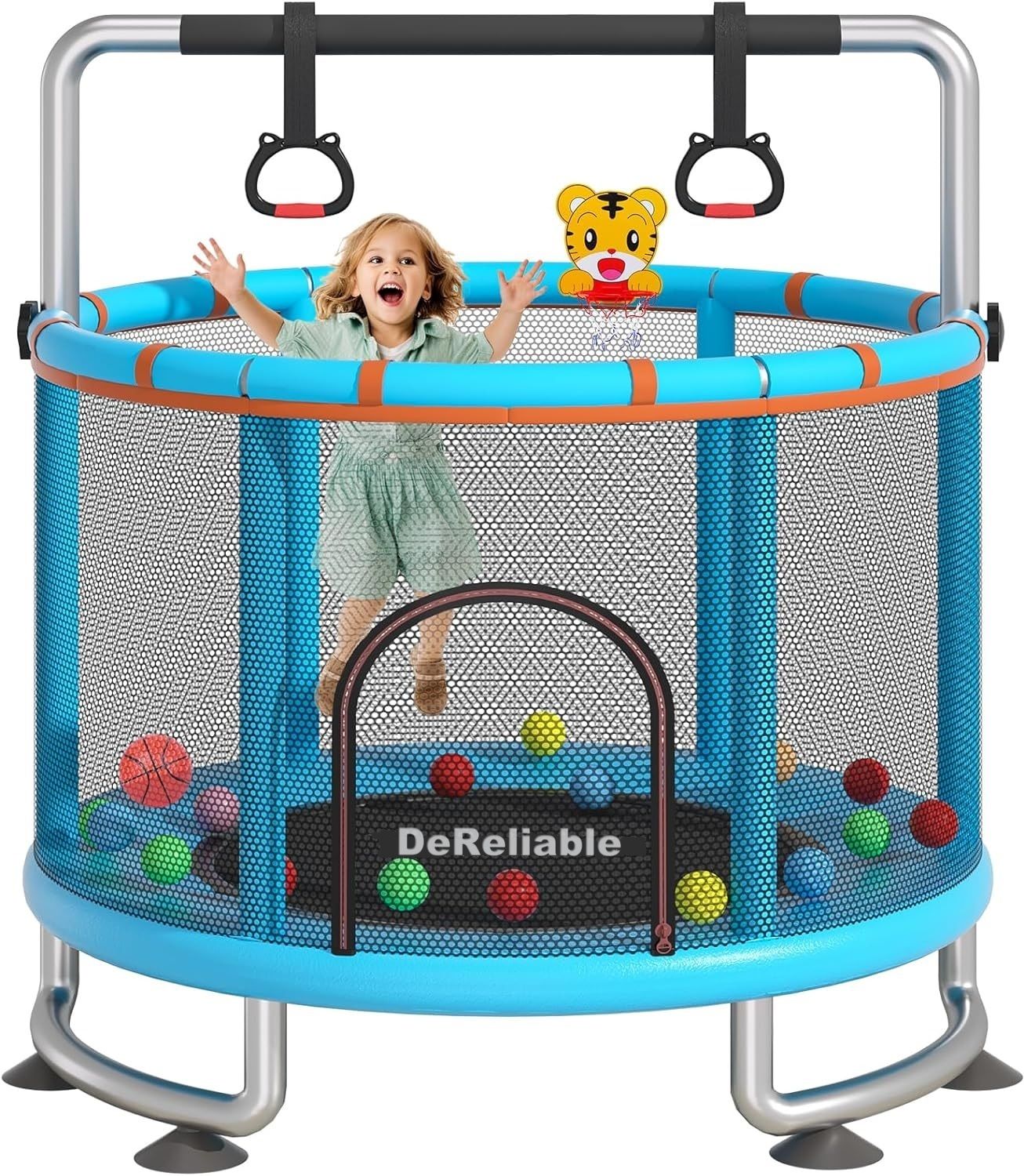 55" Trampoline with Enclosure Net, Adjustable Bars, Birthday Gifts for Children Trampoline