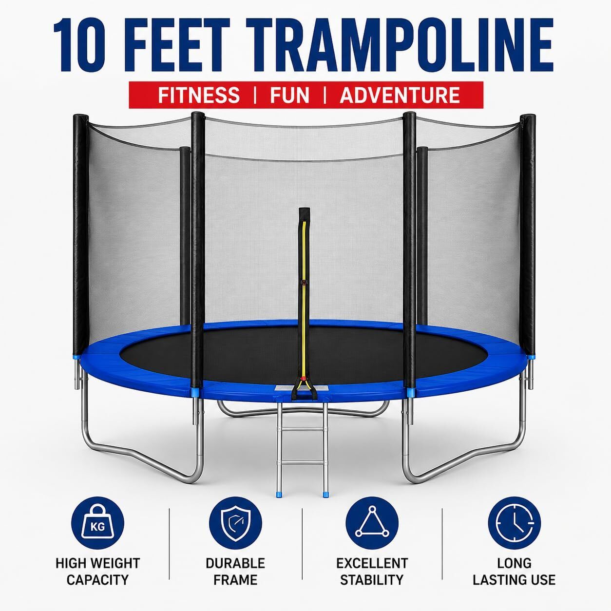 jumping jhula 10 FT Outdoor Trampoline with Safety Enclosure Net, Ladder & Heavy Duty Frame Trampoline-picture-21