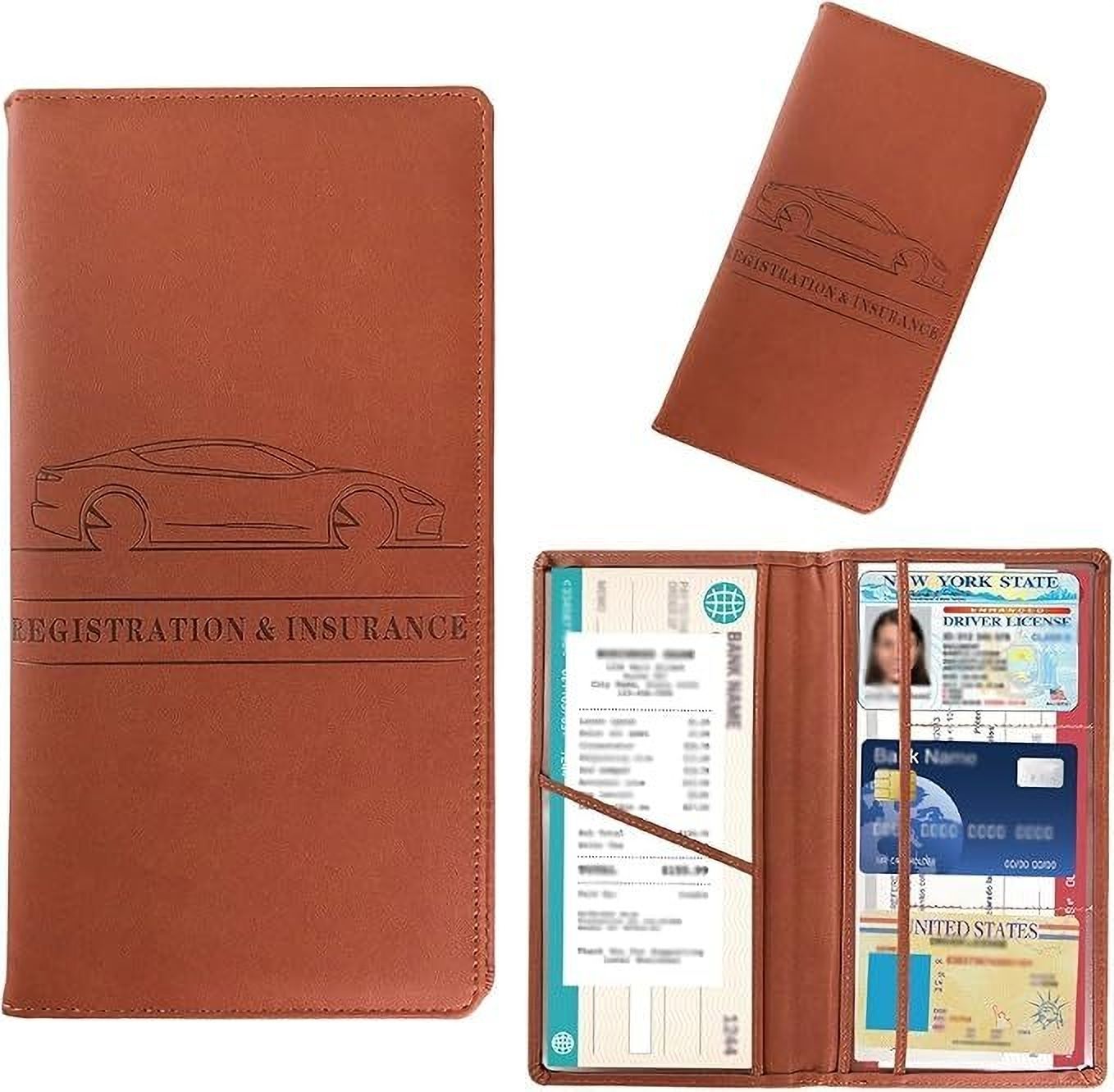 Car Document Organizer Premium PU Leather – 6 Slot Bifold Holder Car Glove Box