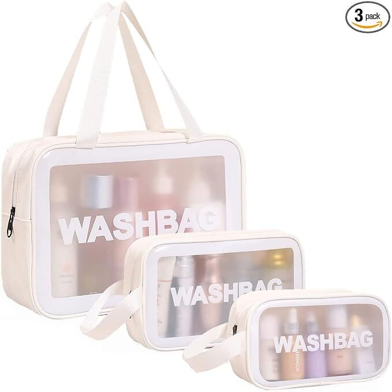 WASH BAG SET OF 3 PCS Waterproof Carry Pouch ( WHITE ) Small Travel Bag