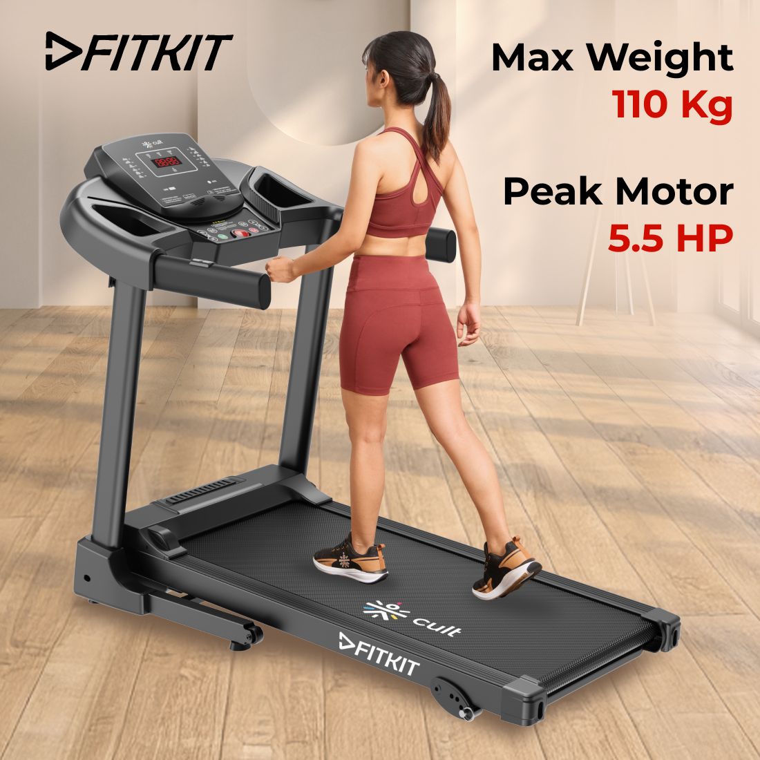 by Cult PowerRun-96 BLDC Motor (4.5HP Peak)| Max Weight: 110kg | Home Use Treadmill