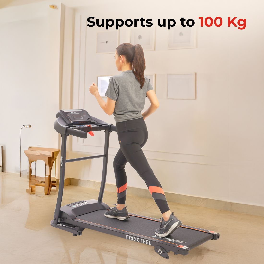 fitkit by cult FT98 Steel (3HP Peak) with Max Weight 100kg & Heartrate Sensor For Home Workout Treadmill-picture-41