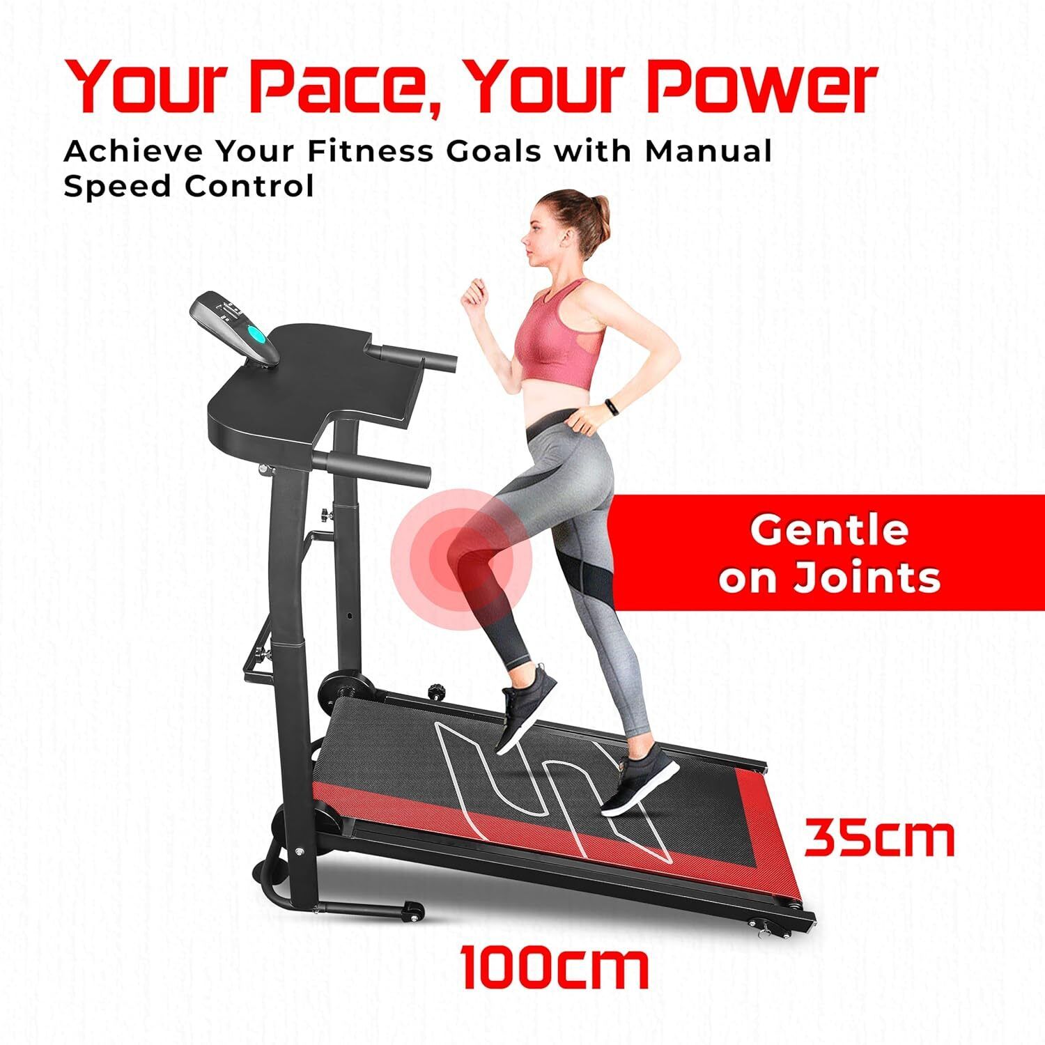 STH_550 Manual Foldable Treadmill For Home Use, 5-Layer Anti-Skid Belt Treadmill