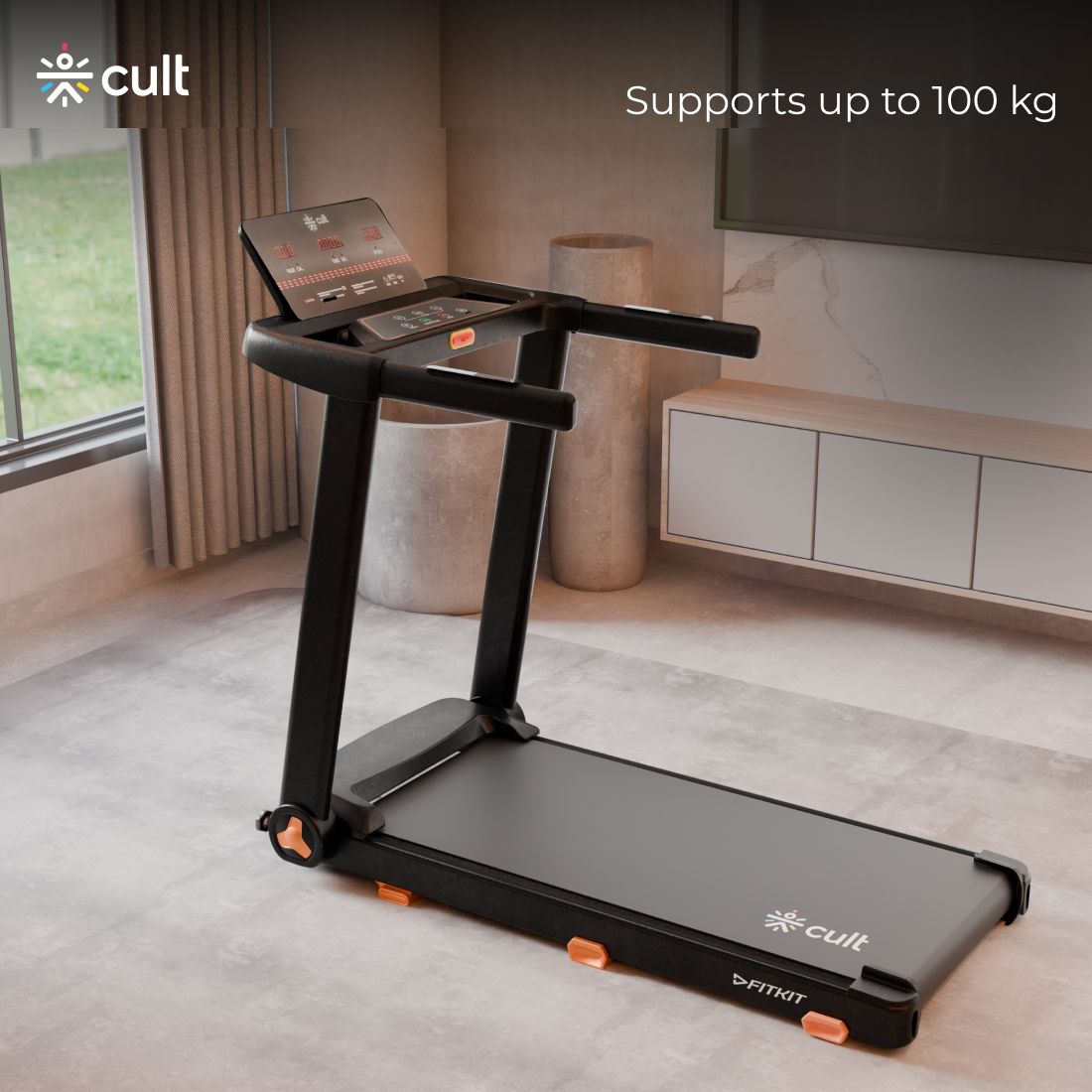 by Cult FT98Carbon BLDC Motorized (4HP Peak) | 90KG Max Weight | Home Use Treadmill
