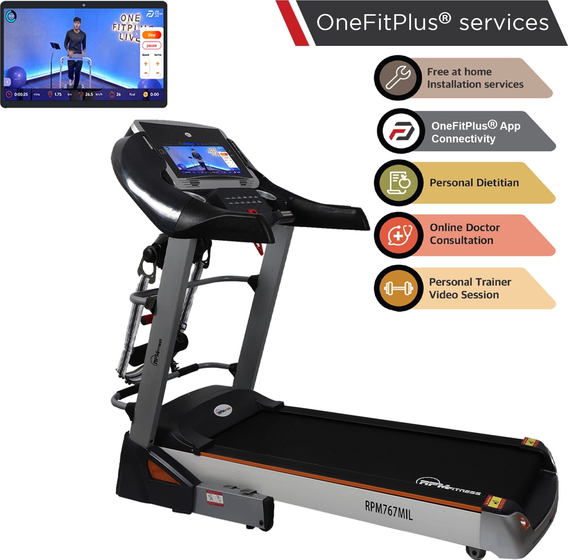 RPM767MIL 5 HP Peak Power with Free Installation, Auto-Inclination Treadmill-image-18