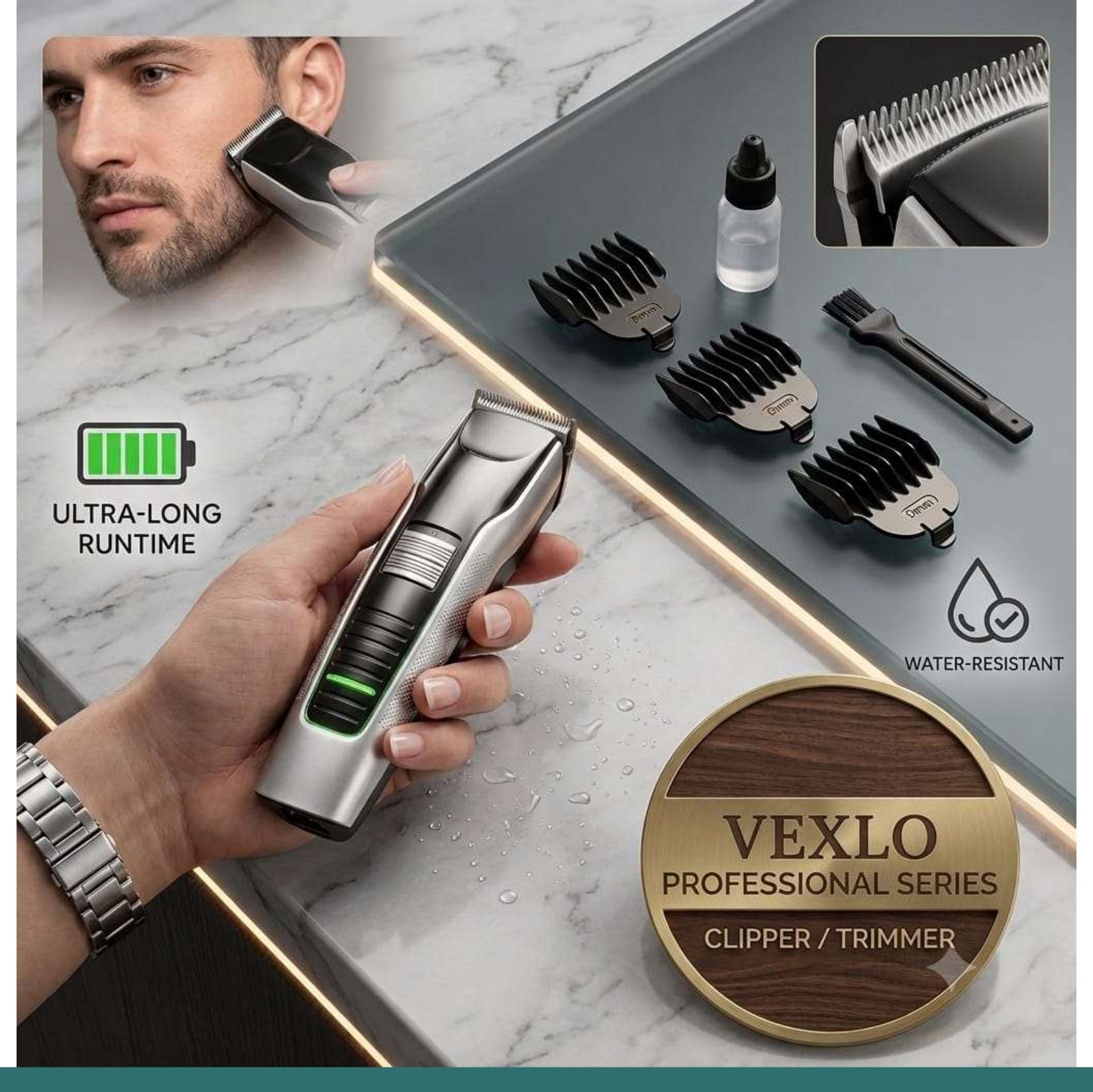 VEXLO Professional Cordless Hair Clipper & Beard Trimmer for Men | RechargeableT89 Grooming Kit 240 min Runtime 3 Length Settings-image-38