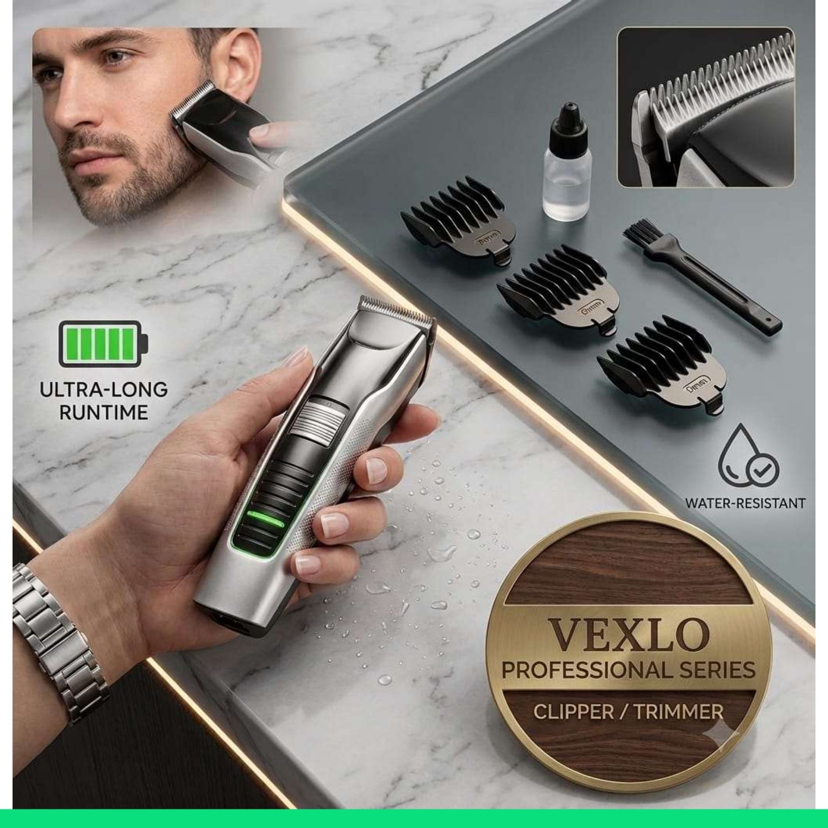 VEXLO Professional Cordless Hair Clipper & Beard Trimmer for Men | RechargeableT112 Grooming Kit 240 min Runtime 3 Length Settings-image-23