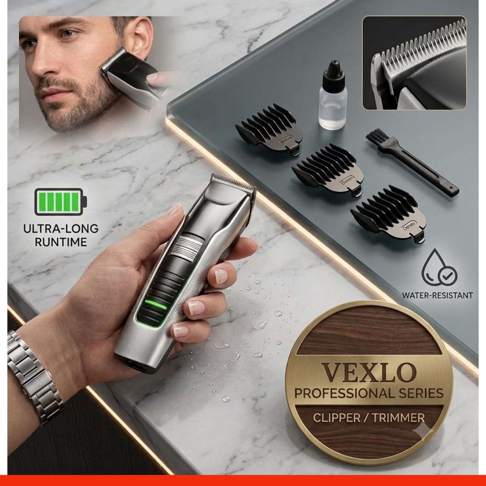 VEXLO Professional Cordless Hair Clipper & Beard Trimmer for Men | RechargeableT126 Grooming Kit 240 min Runtime 3 Length Settings-image-43