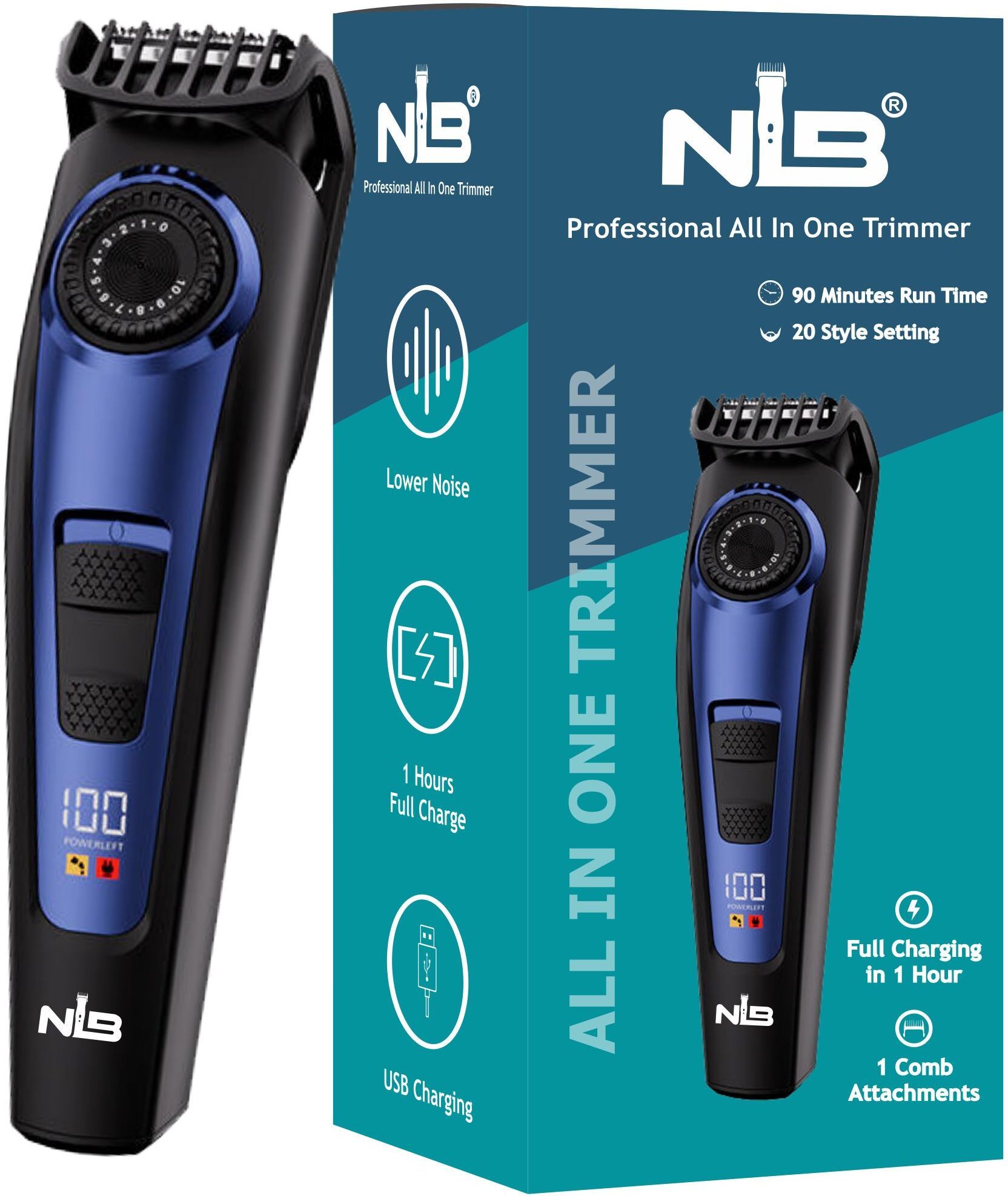 Nexora NEX-5100 Men's 3 in 1 Trimmer for Beard, Body & Hair Grooming Trimmer 120 min Runtime 10 Length Settings-image-23