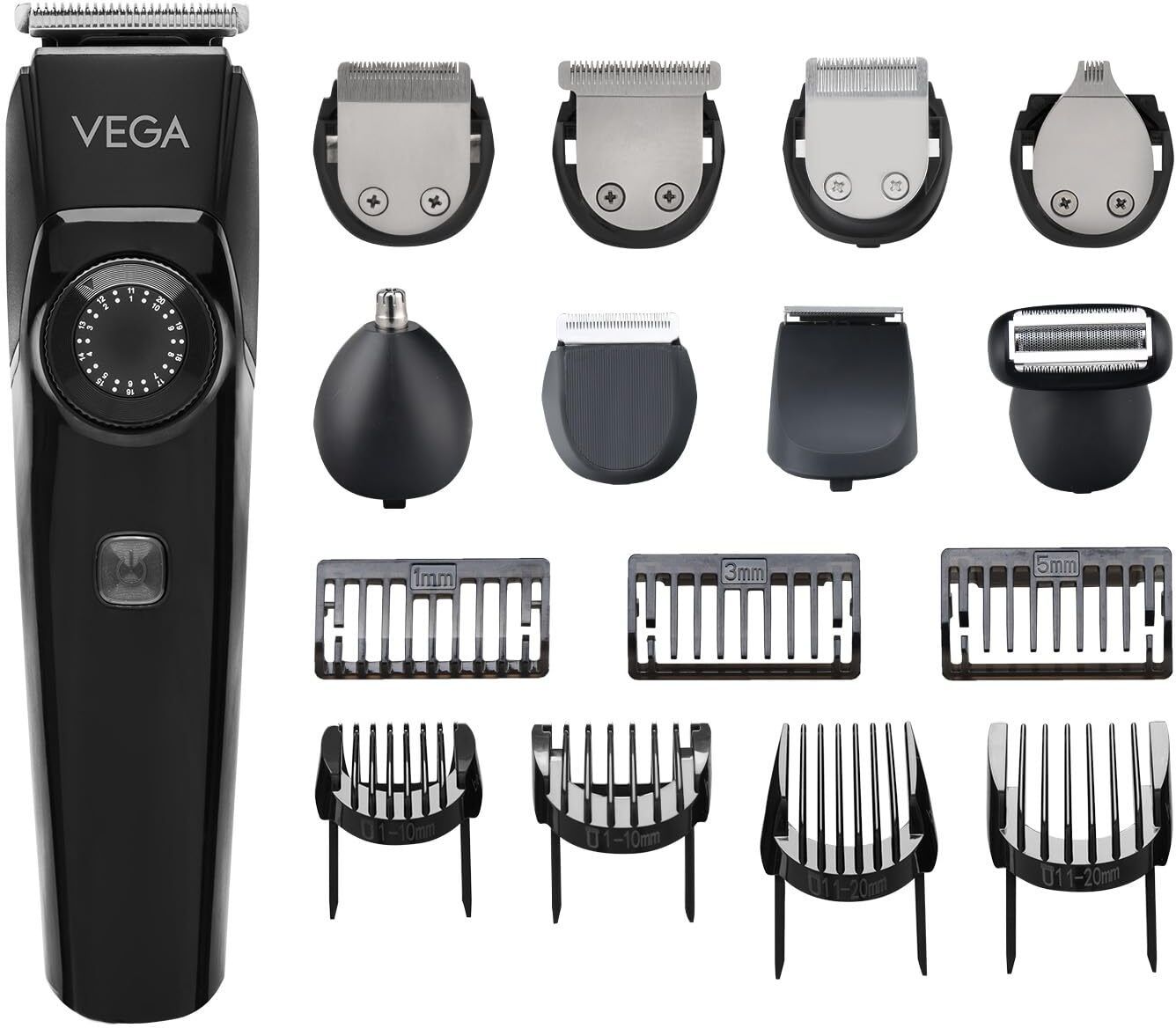 VEGA OG 15 in 1 All Rounder Grooming Set,Face, Nose, Body Trimmer VHTH37 Fully Waterproof Grooming Kit 180 min Runtime 15 Length Settings