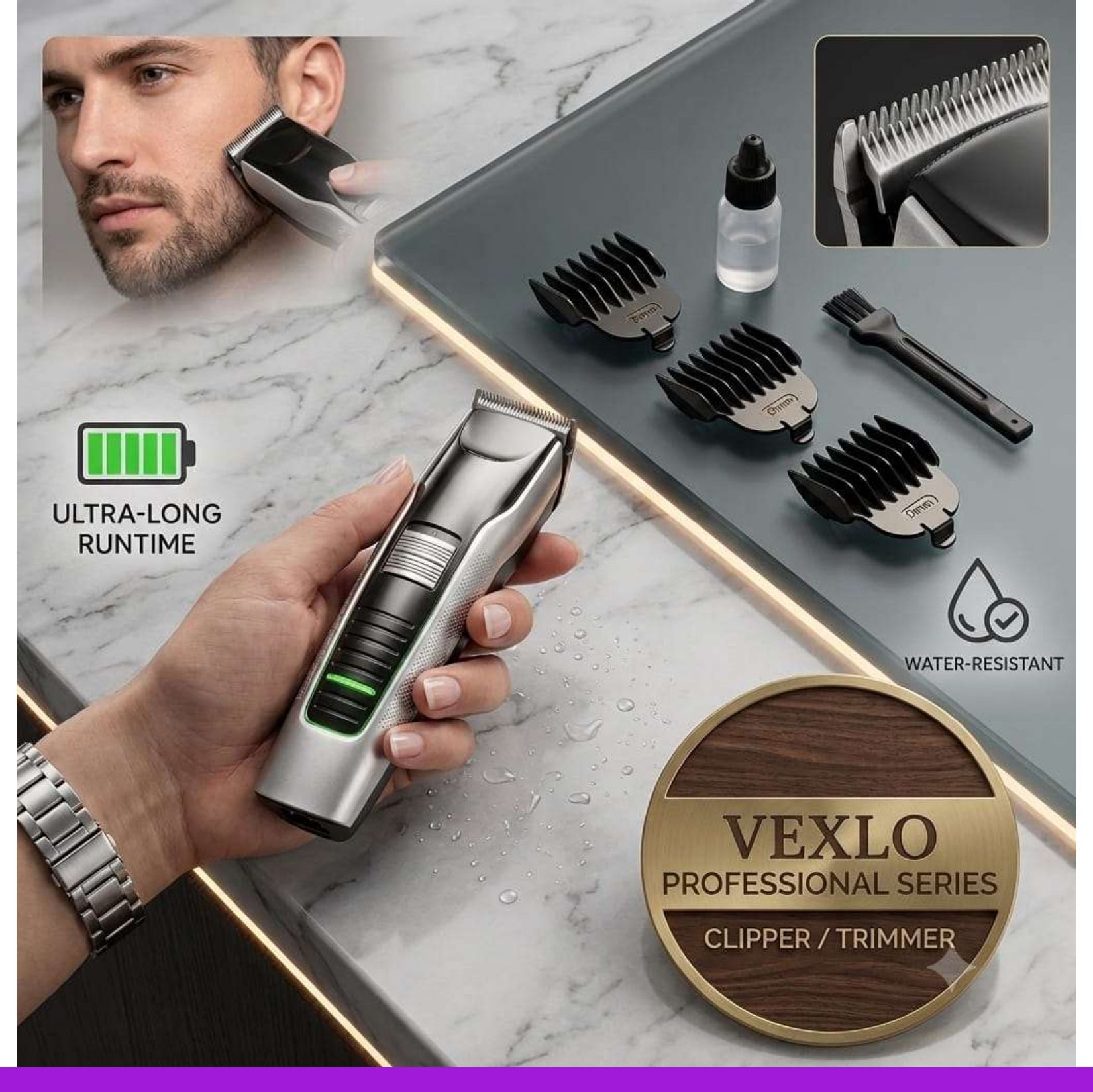 VEXLO Professional Cordless Hair Clipper & Beard Trimmer for Men | RechargeableT139 Grooming Kit 240 min Runtime 3 Length Settings-image-19