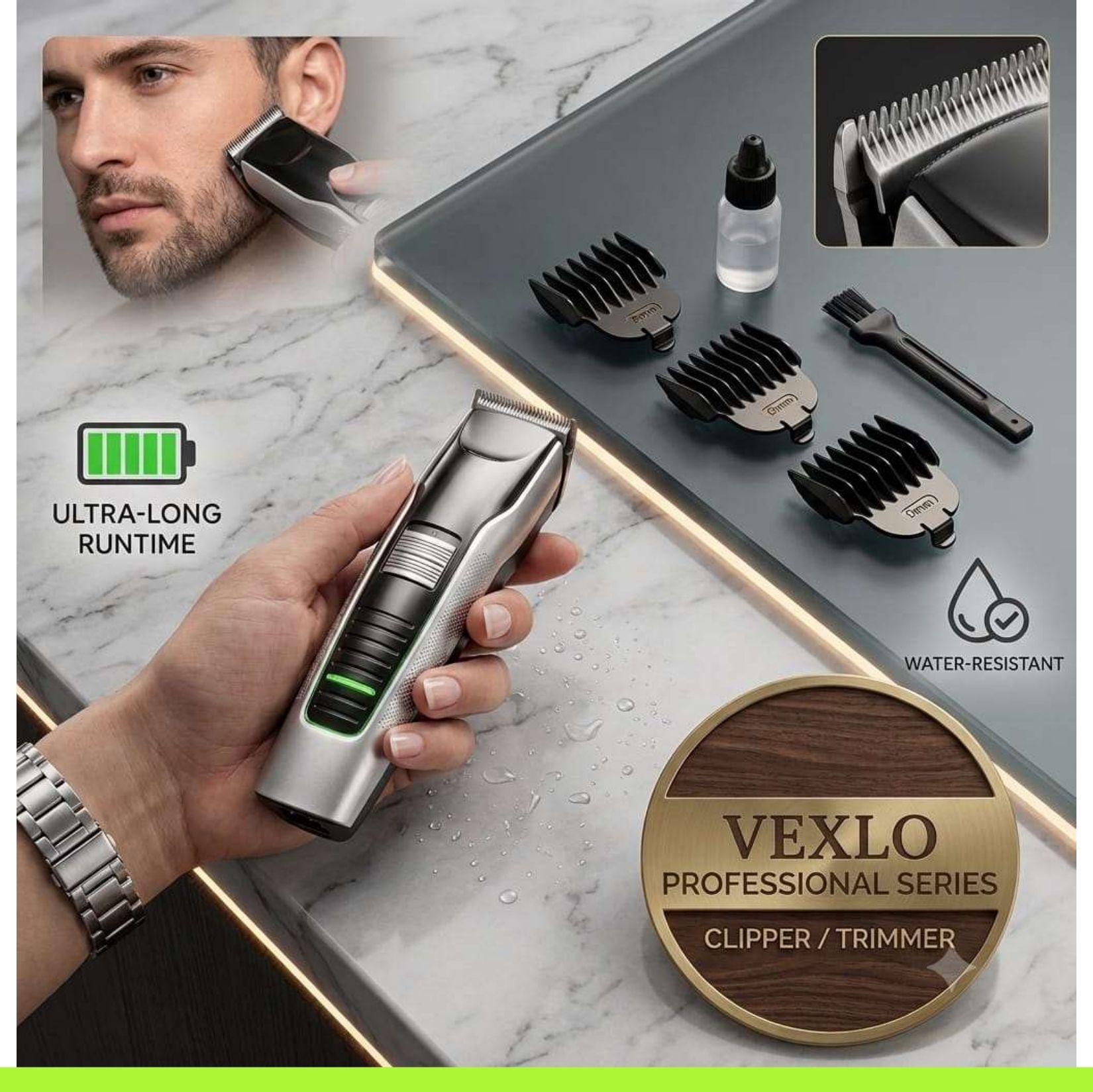 VEXLO Professional Cordless Hair Clipper & Beard Trimmer for Men | RechargeableT29 Grooming Kit 240 min Runtime 3 Length Settings-image-28