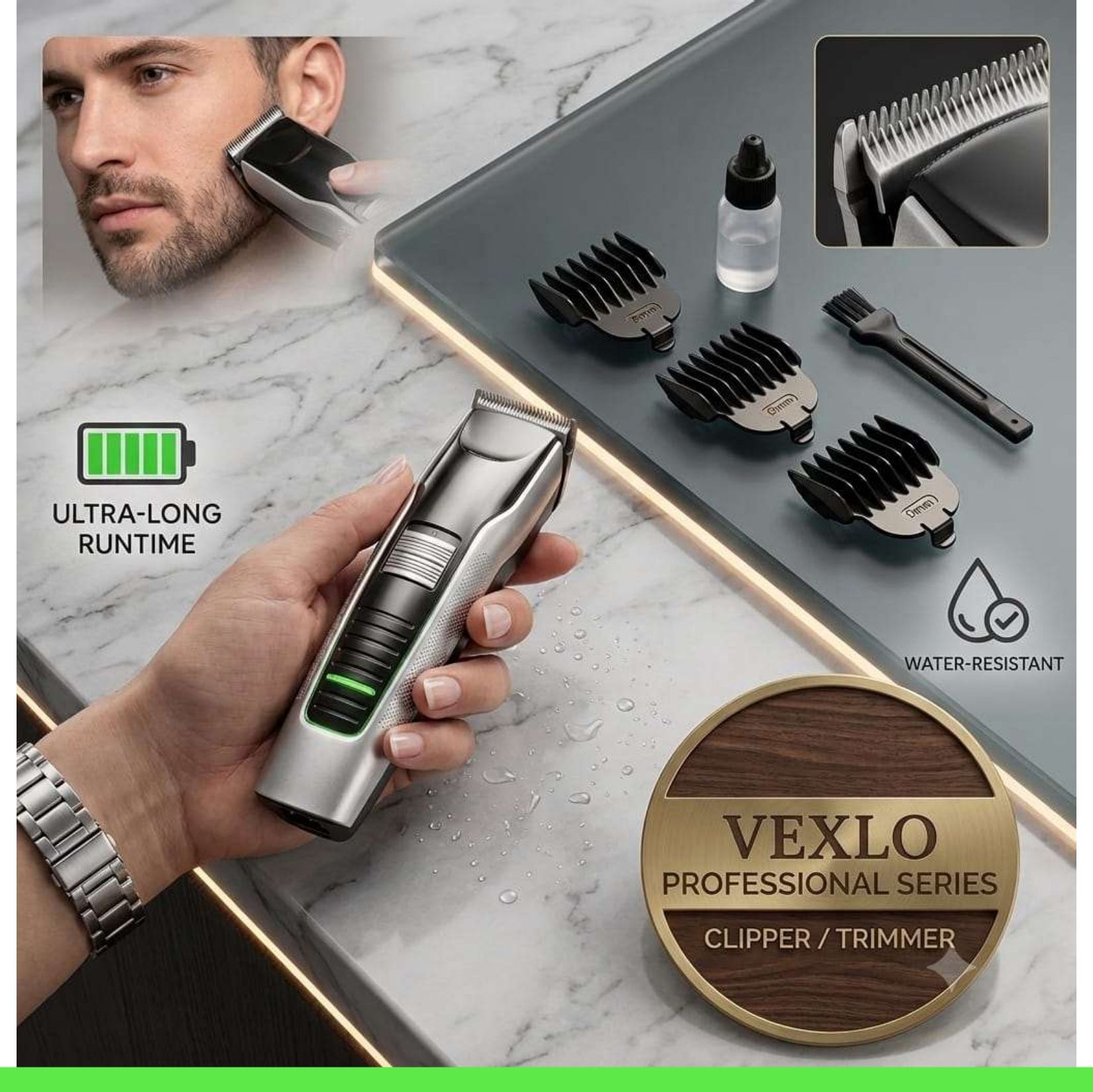 VEXLO Professional Cordless Hair Clipper & Beard Trimmer for Men | RechargeableT43 Grooming Kit 240 min Runtime 3 Length Settings-image-37