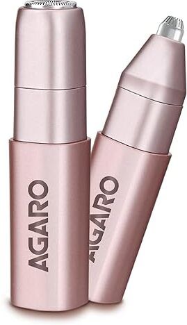 AGARO Facial Hair Remover & Eyebrow Trimmer FHR190, Rose Gold, Rechargeable, Safe Trimmer 90 min Runtime 0 Length Settings