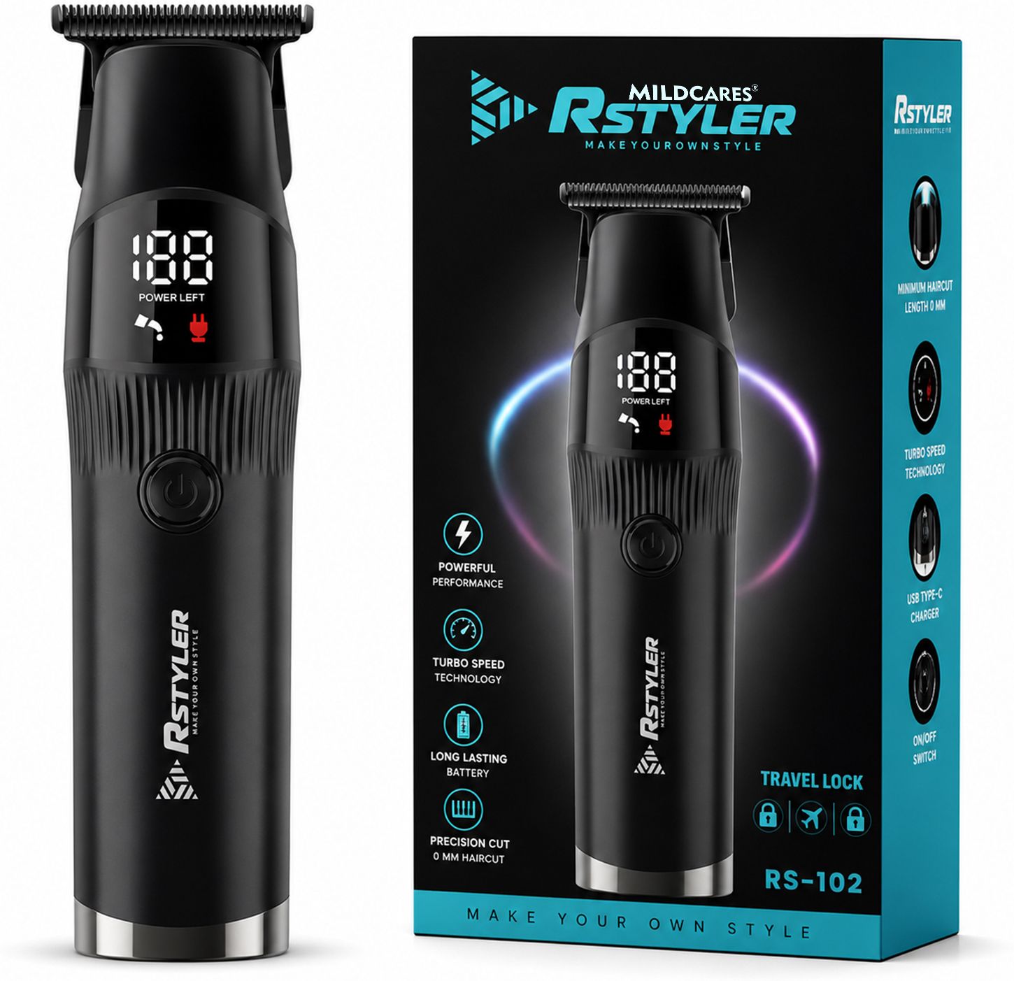 MILDCARES RStyler LED Display Hair & Beard Trimmer | Turbo Speed | Ceramic + Steel Blades Fully Waterproof Trimmer 240 min Runtime 4 Length Settings-image-0