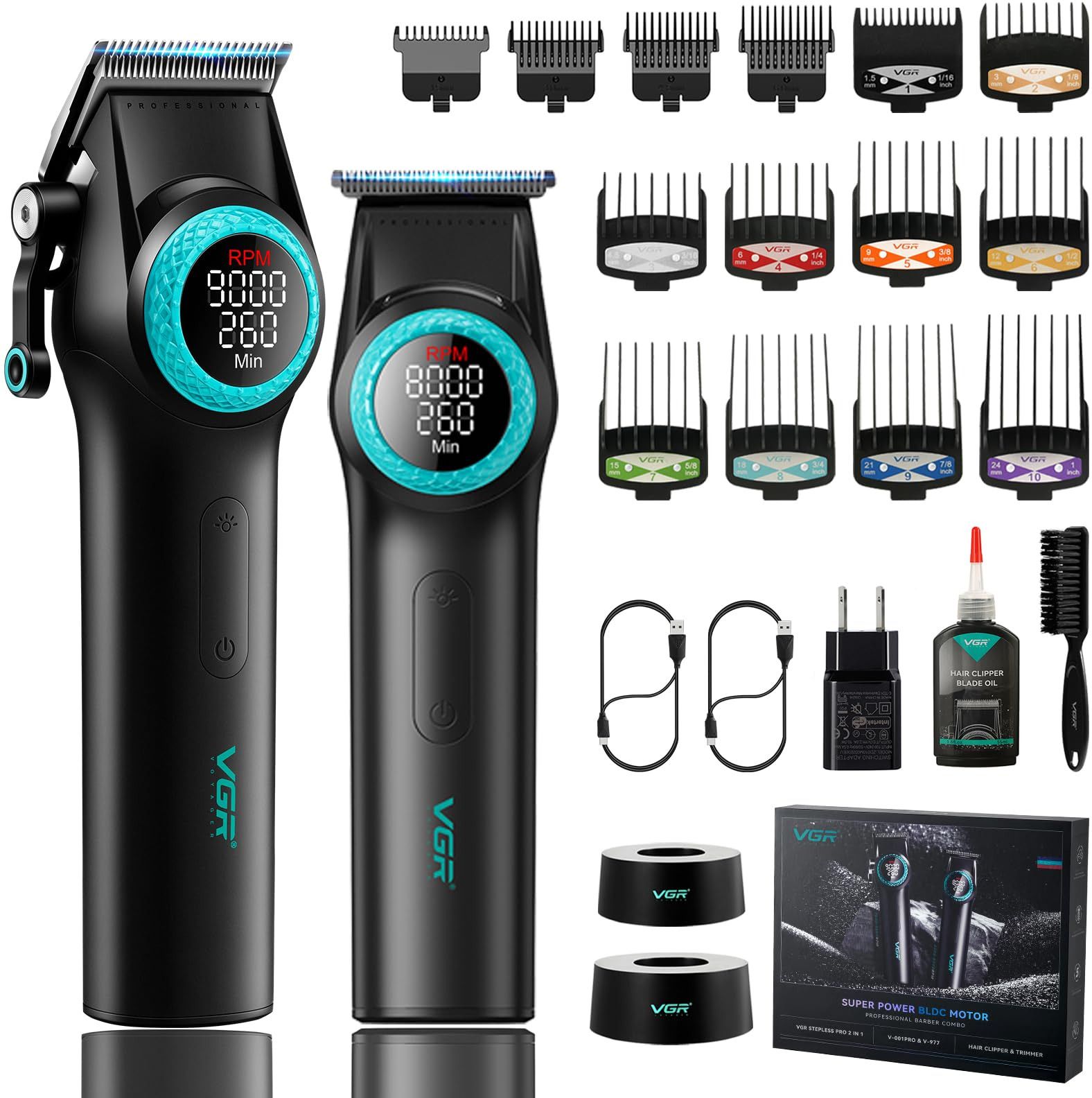 VGR V-001 PRO & V-977 Grooming Kit 300 min Runtime 15 Length Settings-image-10